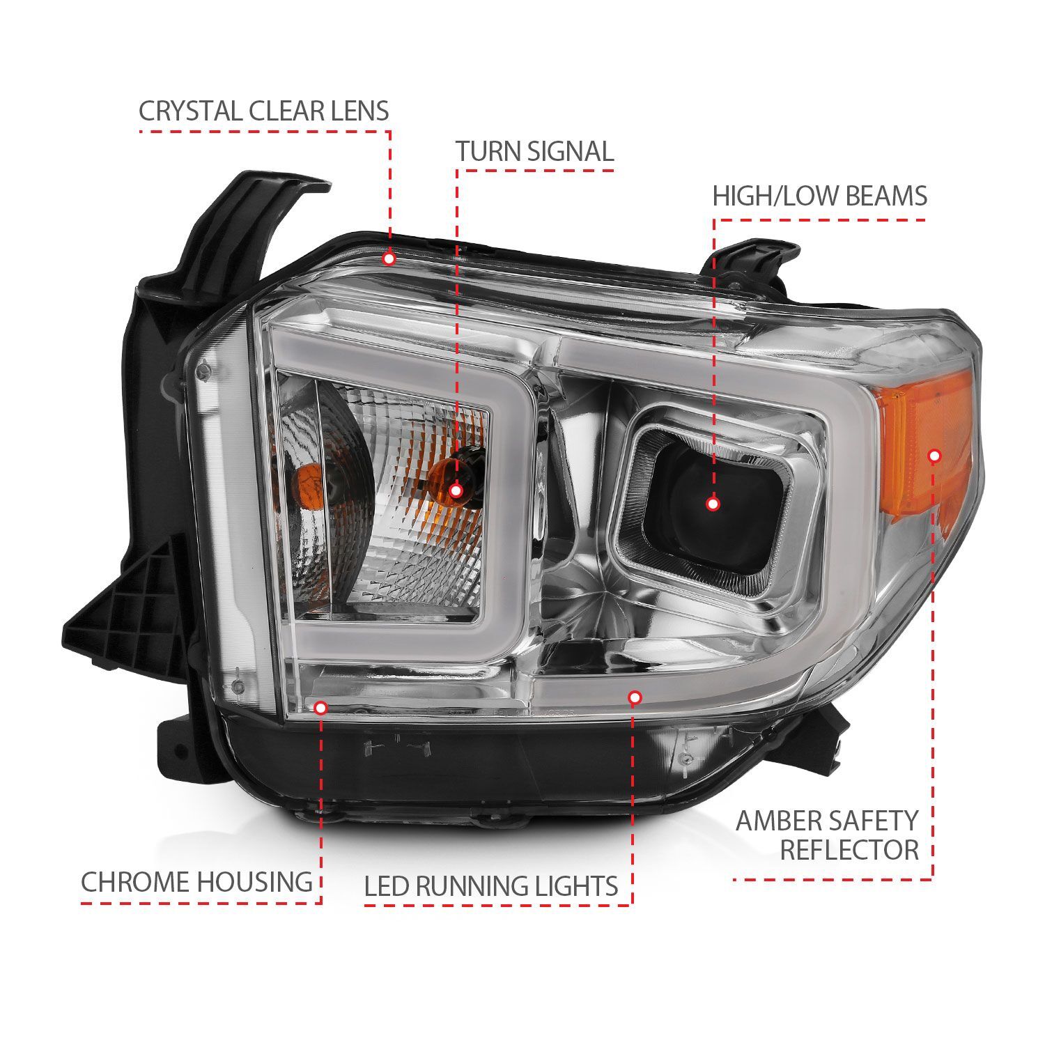2014-2019 Toyota Tundra Anzo Projector Headlights W/ Plank Style Switchback Chrome W/ Amber