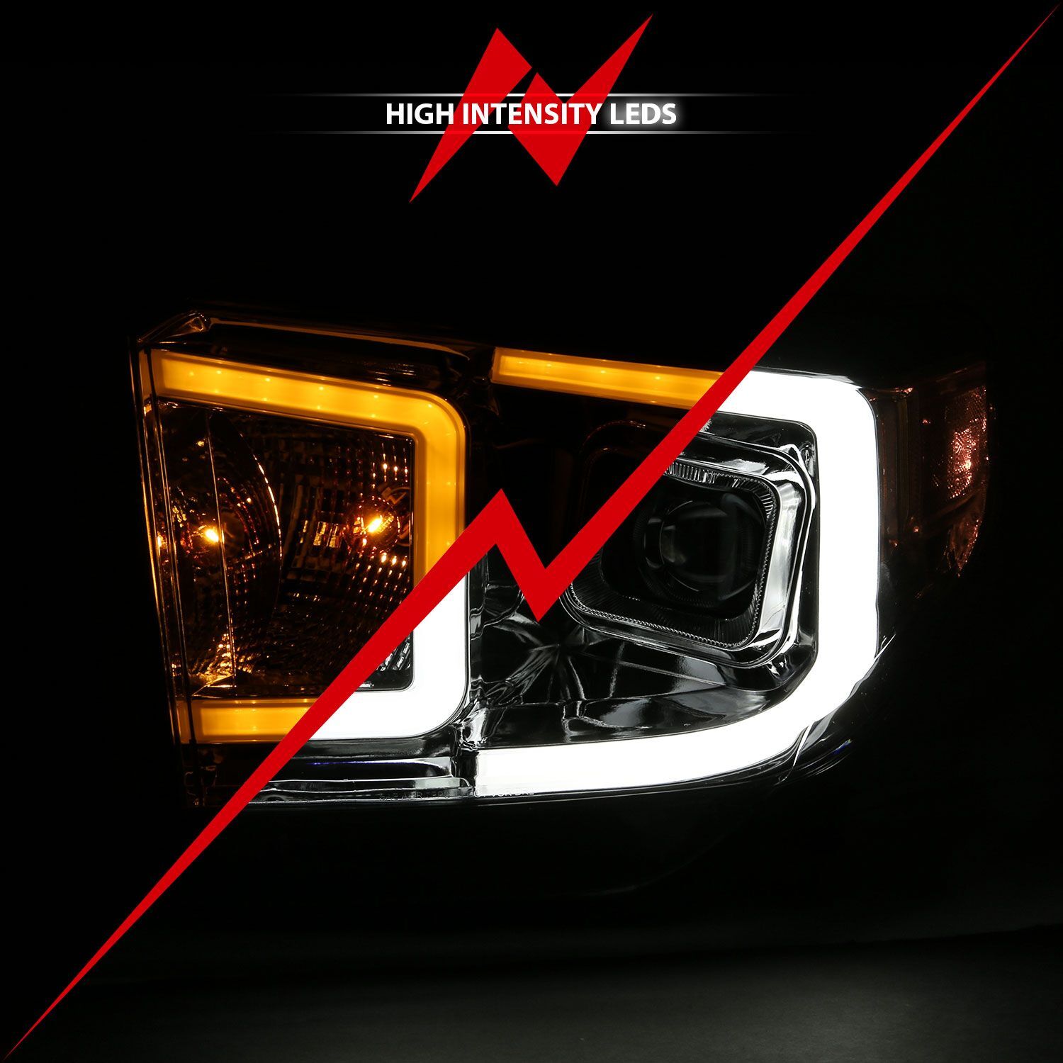 2014-2019 Toyota Tundra Anzo Projector Headlights W/ Plank Style Switchback Chrome W/ Amber