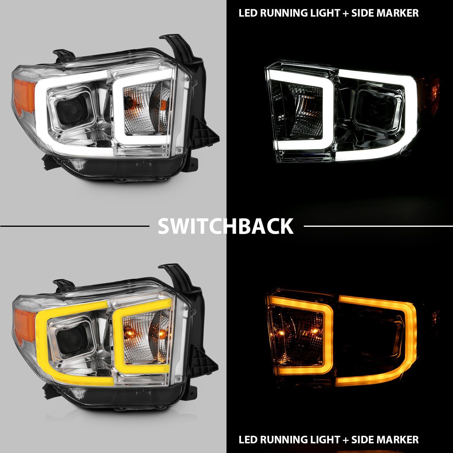 2014-2019 Toyota Tundra Anzo Projector Headlights W/ Plank Style Switchback Chrome W/ Amber