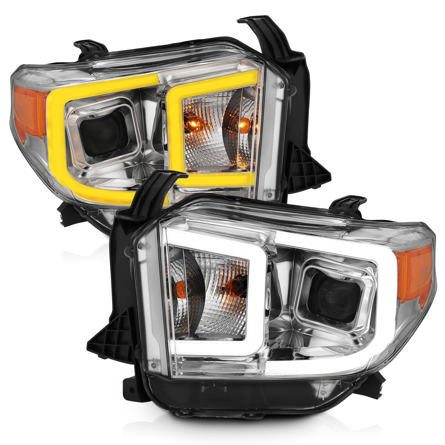 2014-2019 Toyota Tundra Anzo Projector Headlights W/ Plank Style Switchback Chrome W/ Amber - 111415