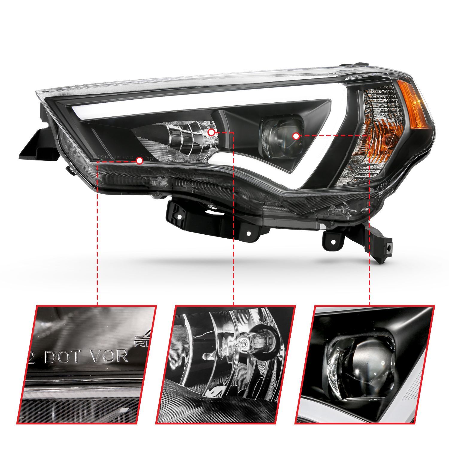 2014-2023 Toyota 4Runner Anzo Projector Headlights W/ Plank Style Switchback Black W/ Amber