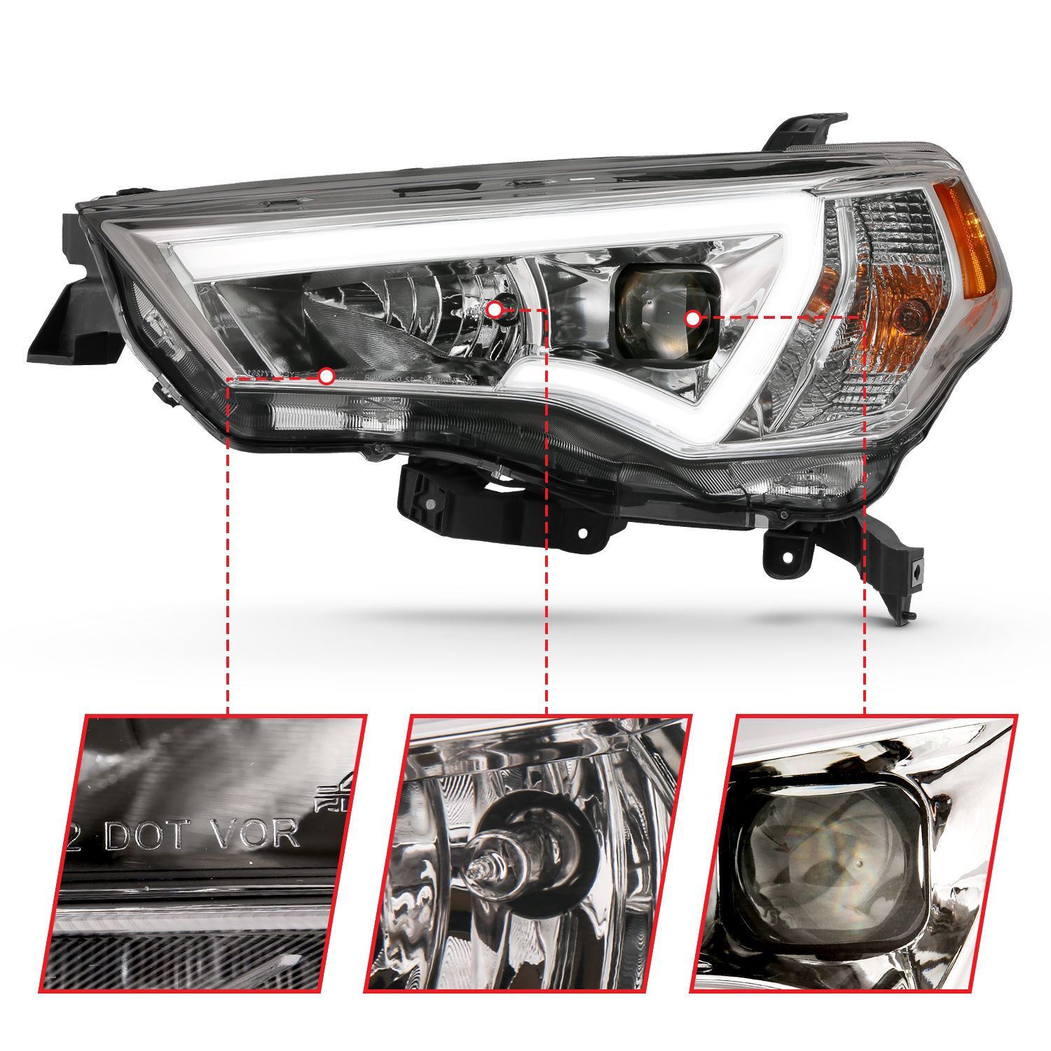 2014-2023 Toyota 4Runner Anzo Projector Headlights W/ Plank Style Switchback Chrome W/ Amber