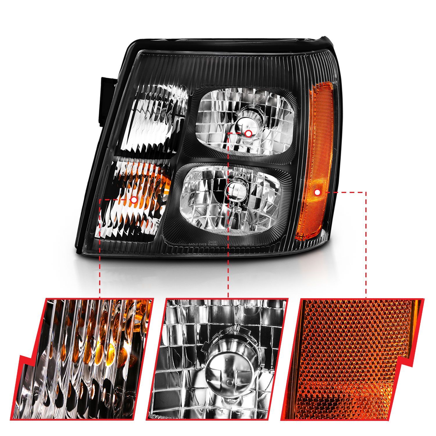2003-2006 Cadillac Escalade Anzo Crystal Headlight Black Amber