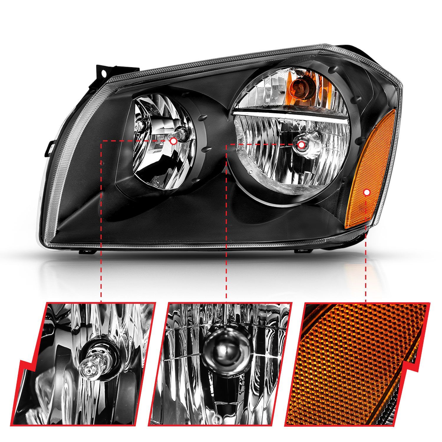 2005-2007 Dodge Magnum Anzo Crystal Headlight Black Amber