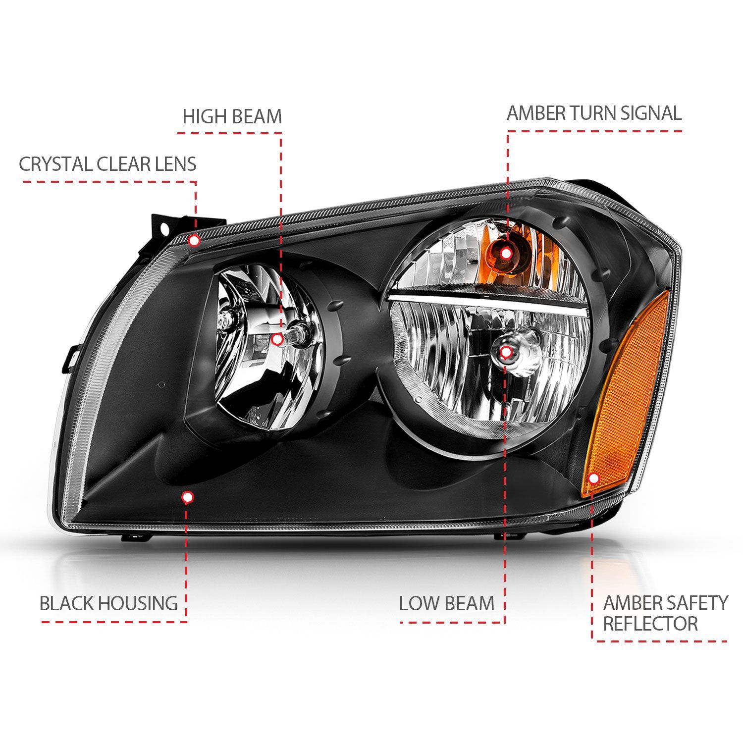 2005-2007 Dodge Magnum Anzo Crystal Headlight Black Amber