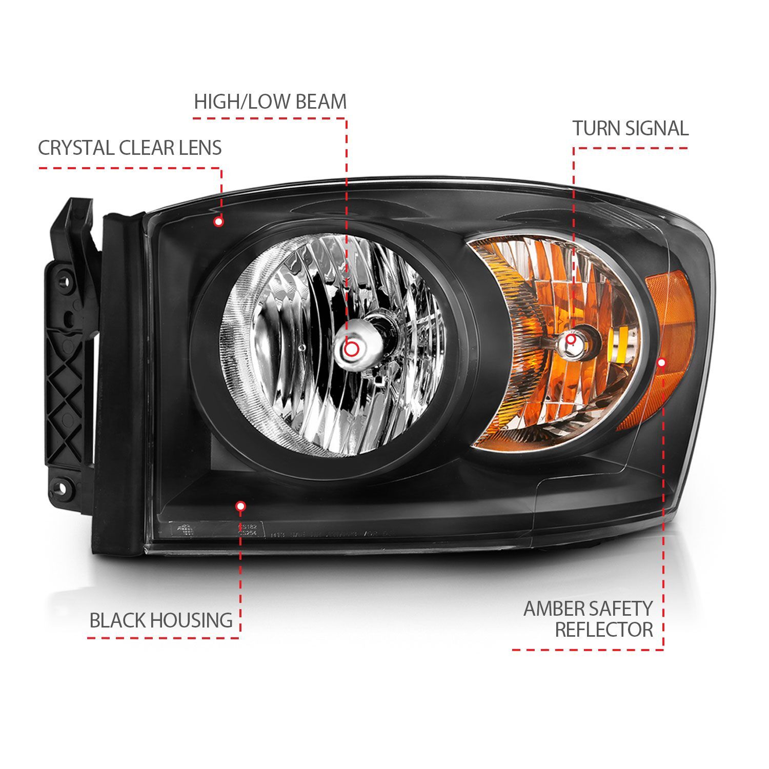 2006-2008 Dodge Ram 1500/2500/3500 Anzo Crystal Headlight Black Amber