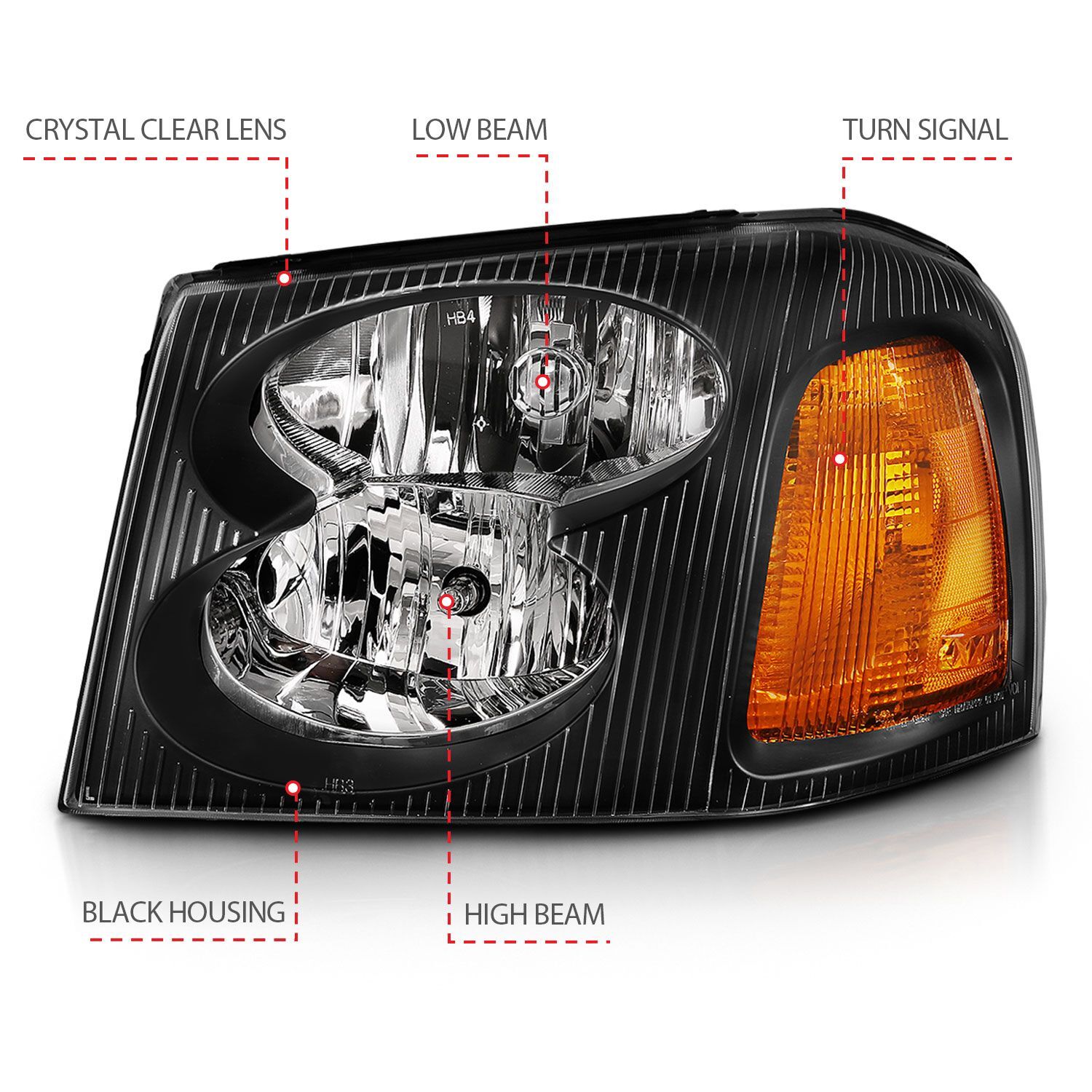2002-2009 GMC Envoy Anzo Crystal Headlight Black Amber