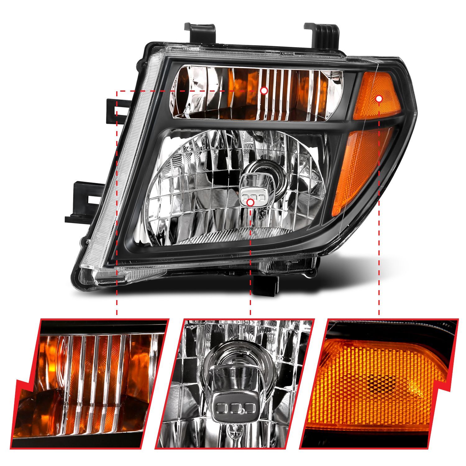 2005-2008 Nissan Frontier/Pathfinder Anzo Crystal Headlight Black Amber