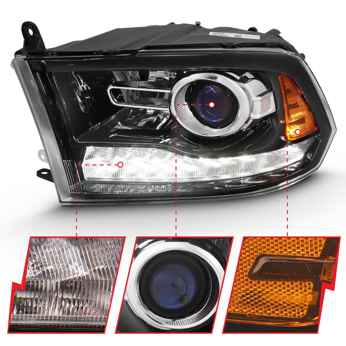 2009-2018 Dodge Ram 1500/2500/3500 Anzo Projector Plank Style Switchback H.L Halo Black Amber (Oe Style)