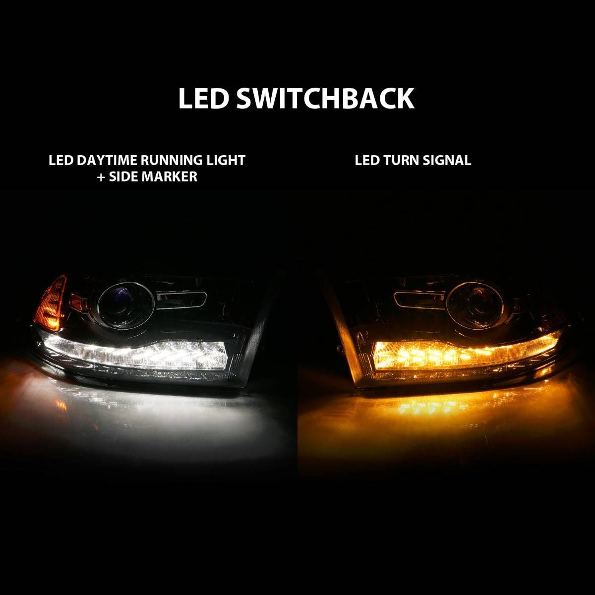 2009-2018 Dodge Ram 1500/2500/3500 Anzo Projector Plank Style Switchback H.L Halo Black Amber (Oe Style)