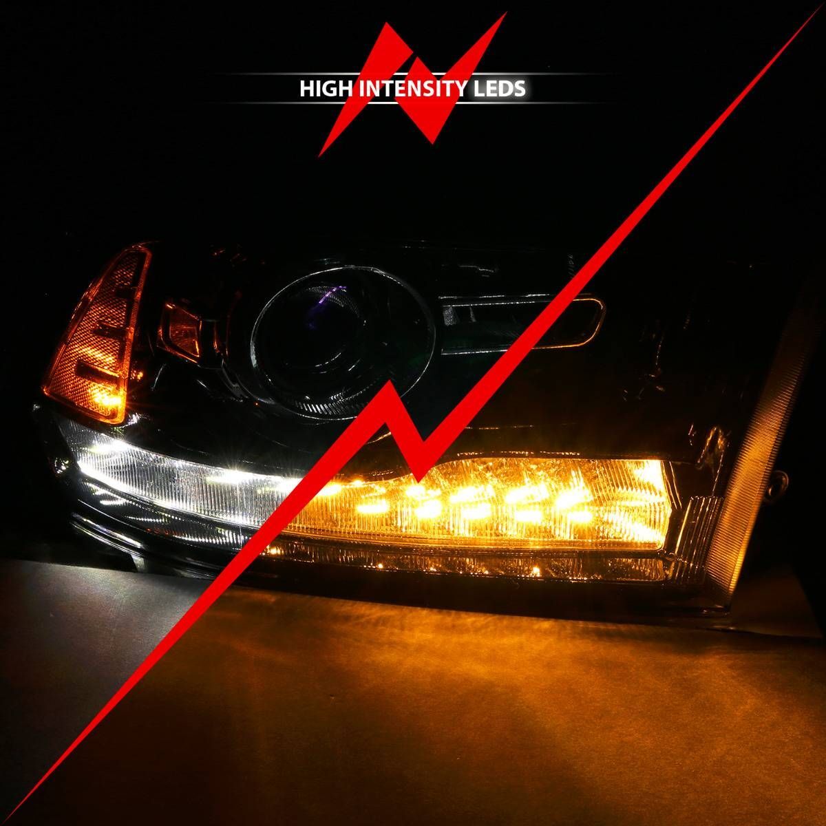 2009-2018 Dodge Ram 1500/2500/3500 Anzo Projector Plank Style Switchback H.L Halo Black Amber (Oe Style)