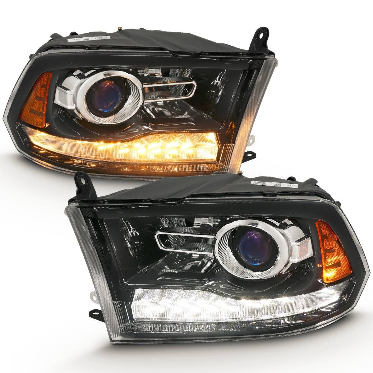 2009-2018 Dodge Ram 1500/2500/3500 Anzo Projector Plank Style Switchback H.L Halo Black Amber (Oe Style) - 111439