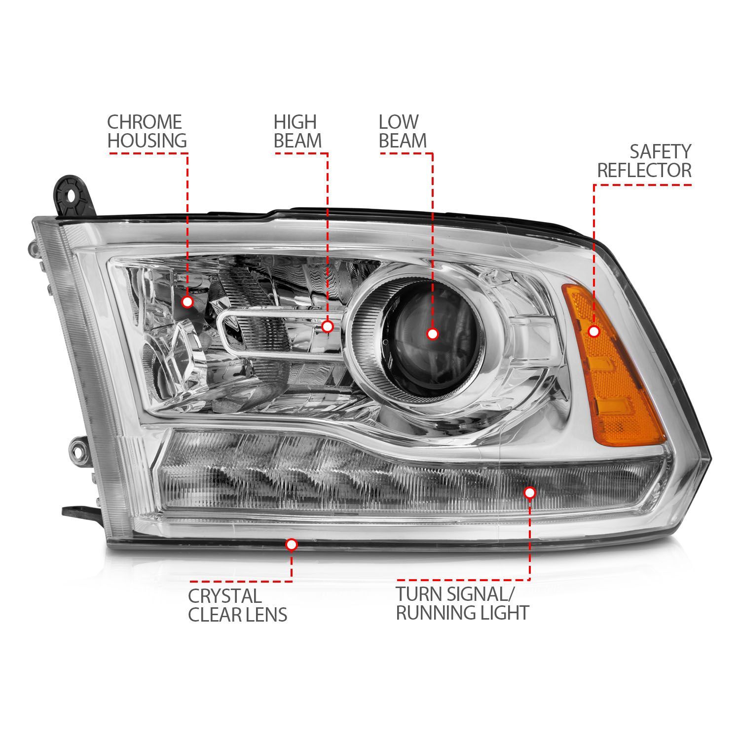 2009-2018 Dodge Ram 1500/2500/3500 Anzo Projector Plank Style Switchback H.L Halo Chrome Amber (Oe Style)