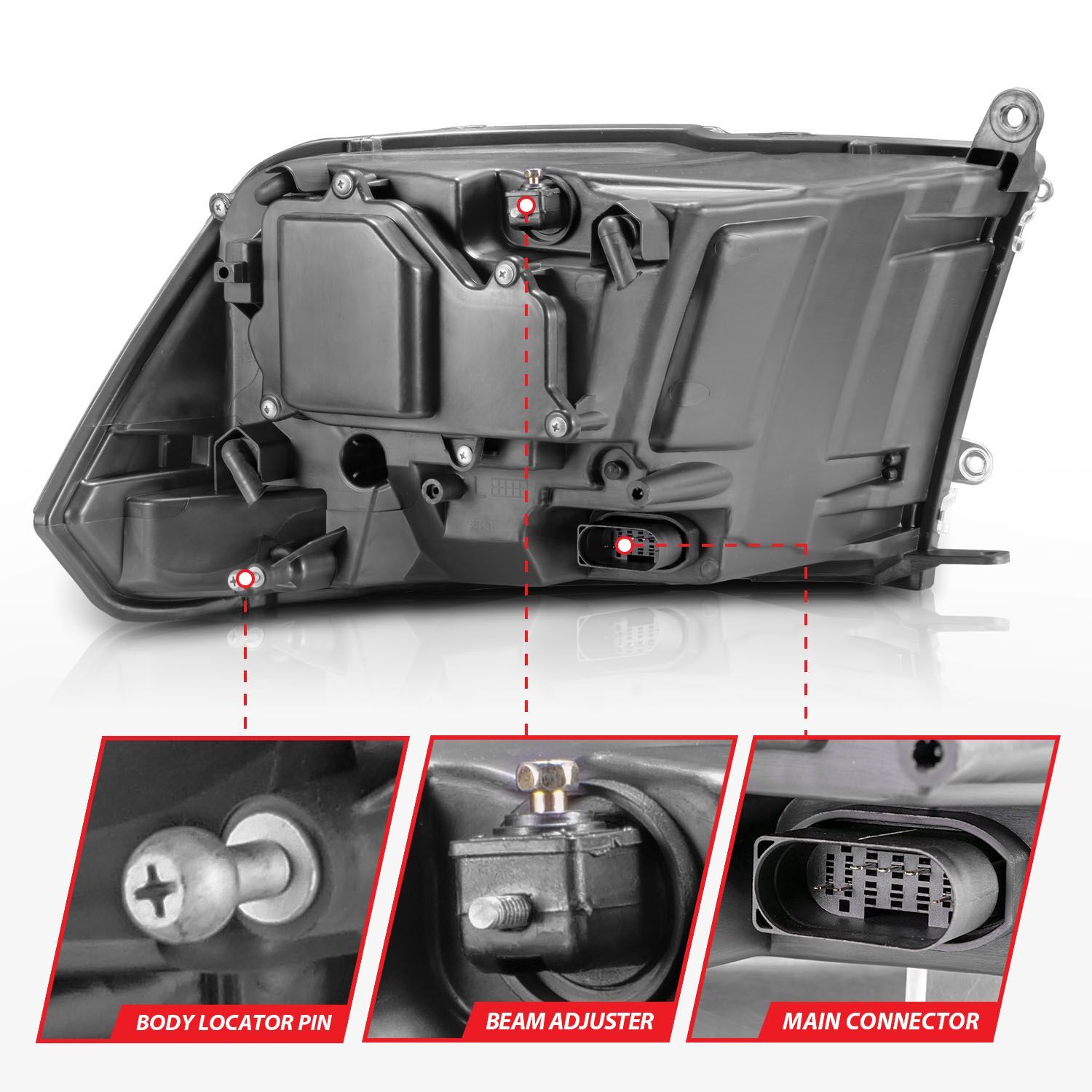 2009-2018 Dodge Ram 1500/2500/3500 Anzo Projector Plank Style Switchback H.L Halo Chrome Amber (Oe Style)