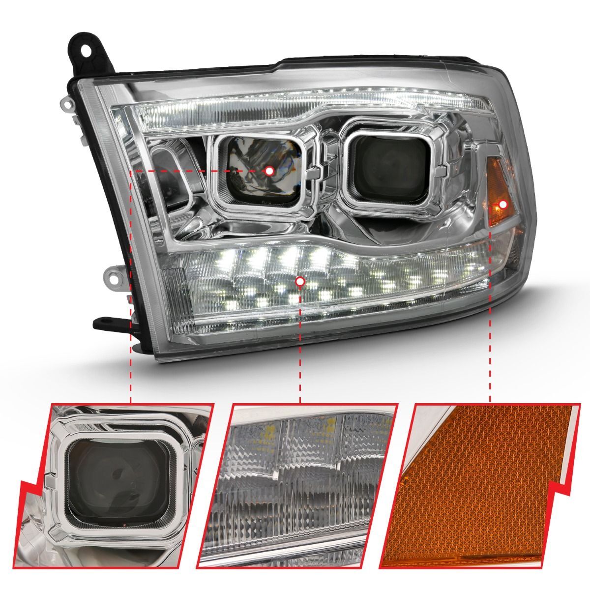 2009-2018 Dodge Ram 1500/2500/3500 Anzo Projector H.L. Switchback Chrome Amber