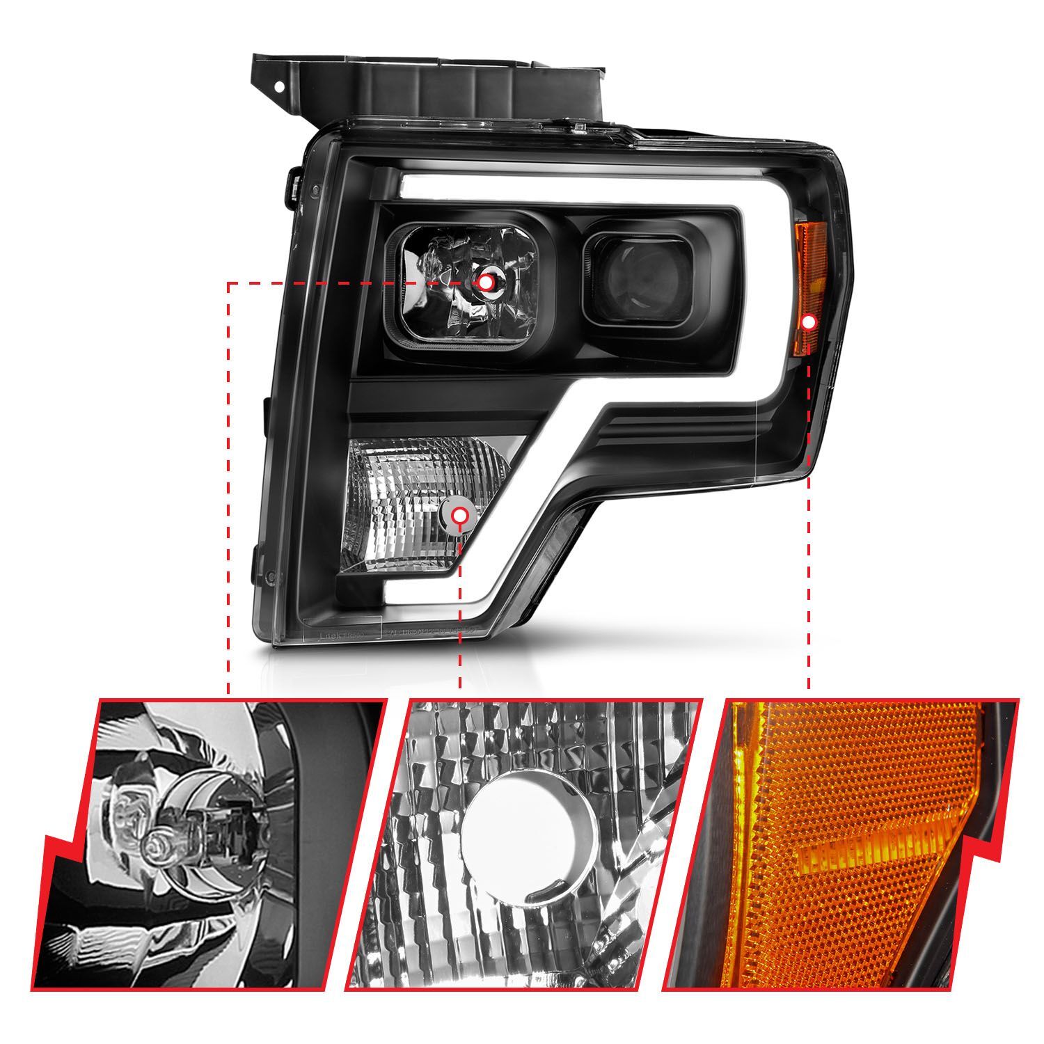 2009-2014 Ford F-150 Anzo Projector Light Bar H.L Black Amber