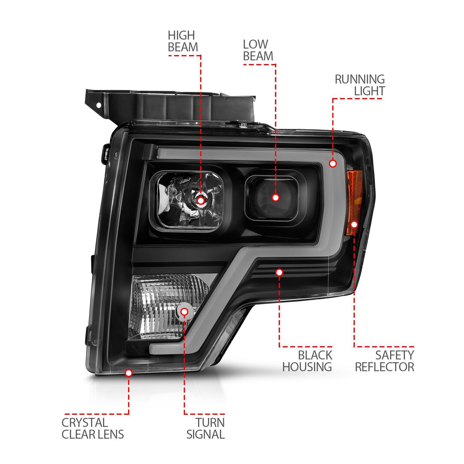 2009-2014 Ford F-150 Anzo Projector Light Bar H.L Black Amber