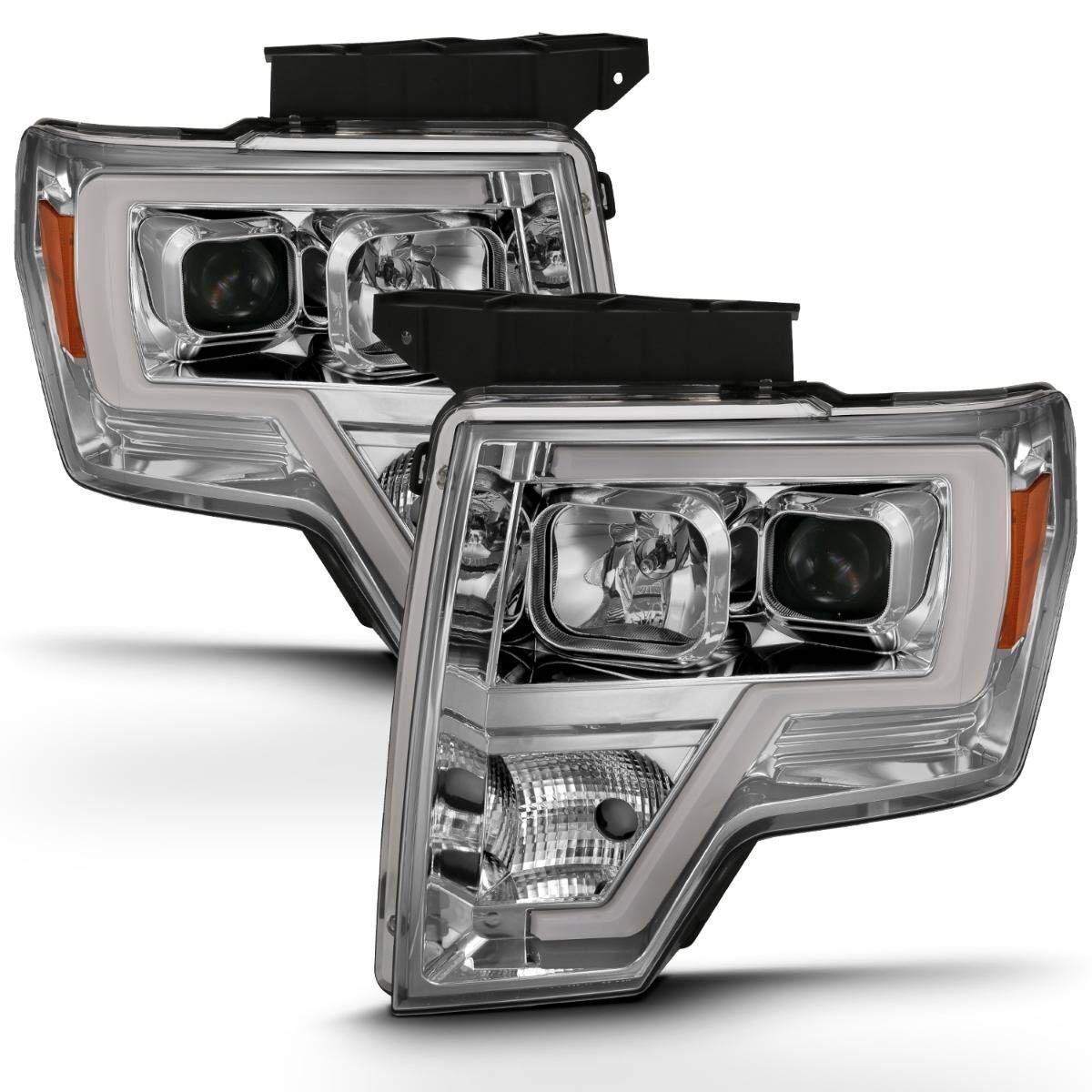 2009-2014 Ford F-150 Anzo Projector Headlight Plank Style Chrome Amber - 111444