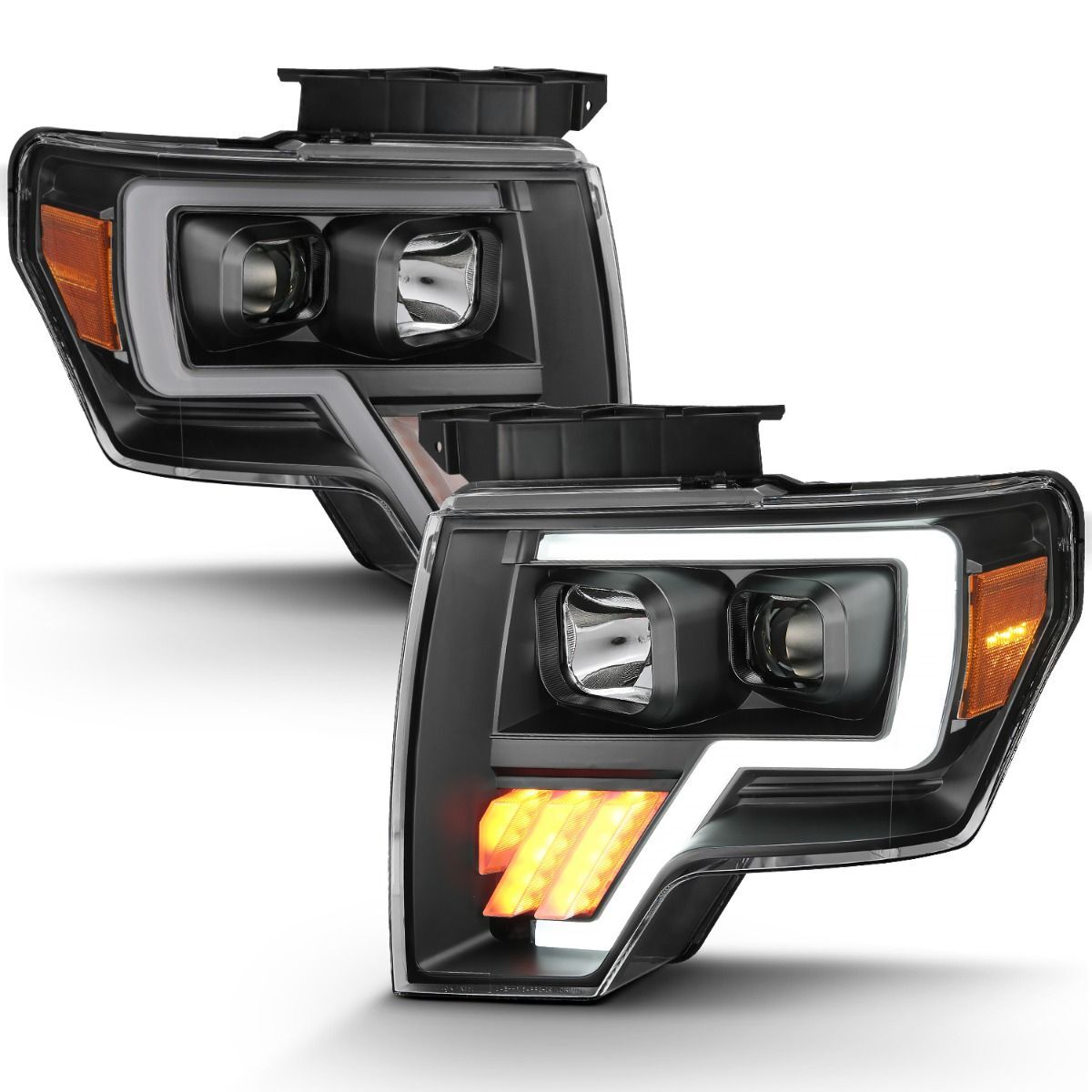 2009-2014 Ford F-150 Anzo Projector Headlight W/Light Bar G4 Black Amber - 111445