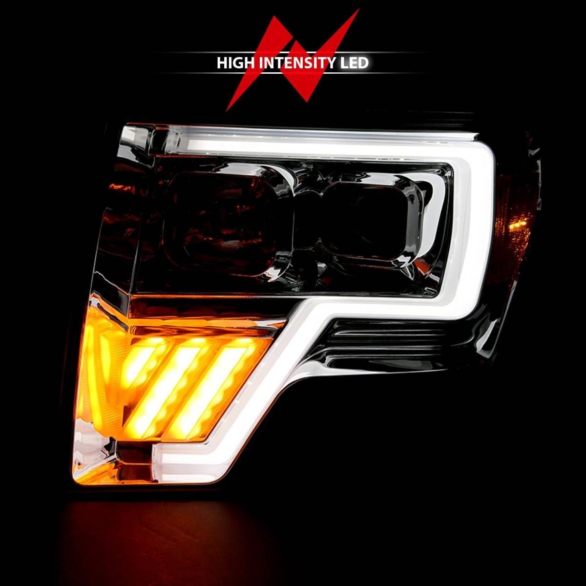 2009-2014 Ford F-150 Anzo Projector Headlight Chrome Amber