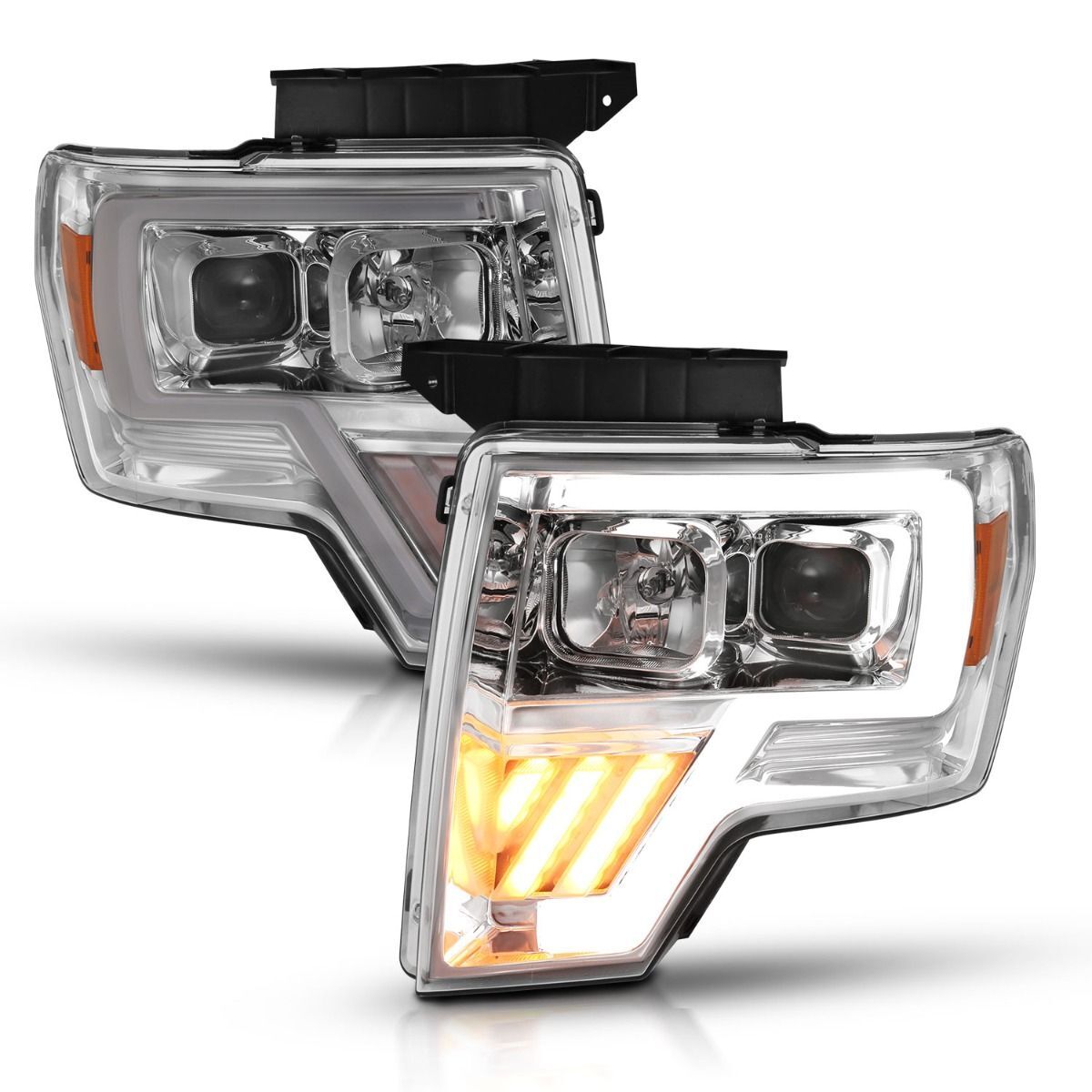 2009-2014 Ford F-150 Anzo Projector Headlight Chrome Amber - 111446