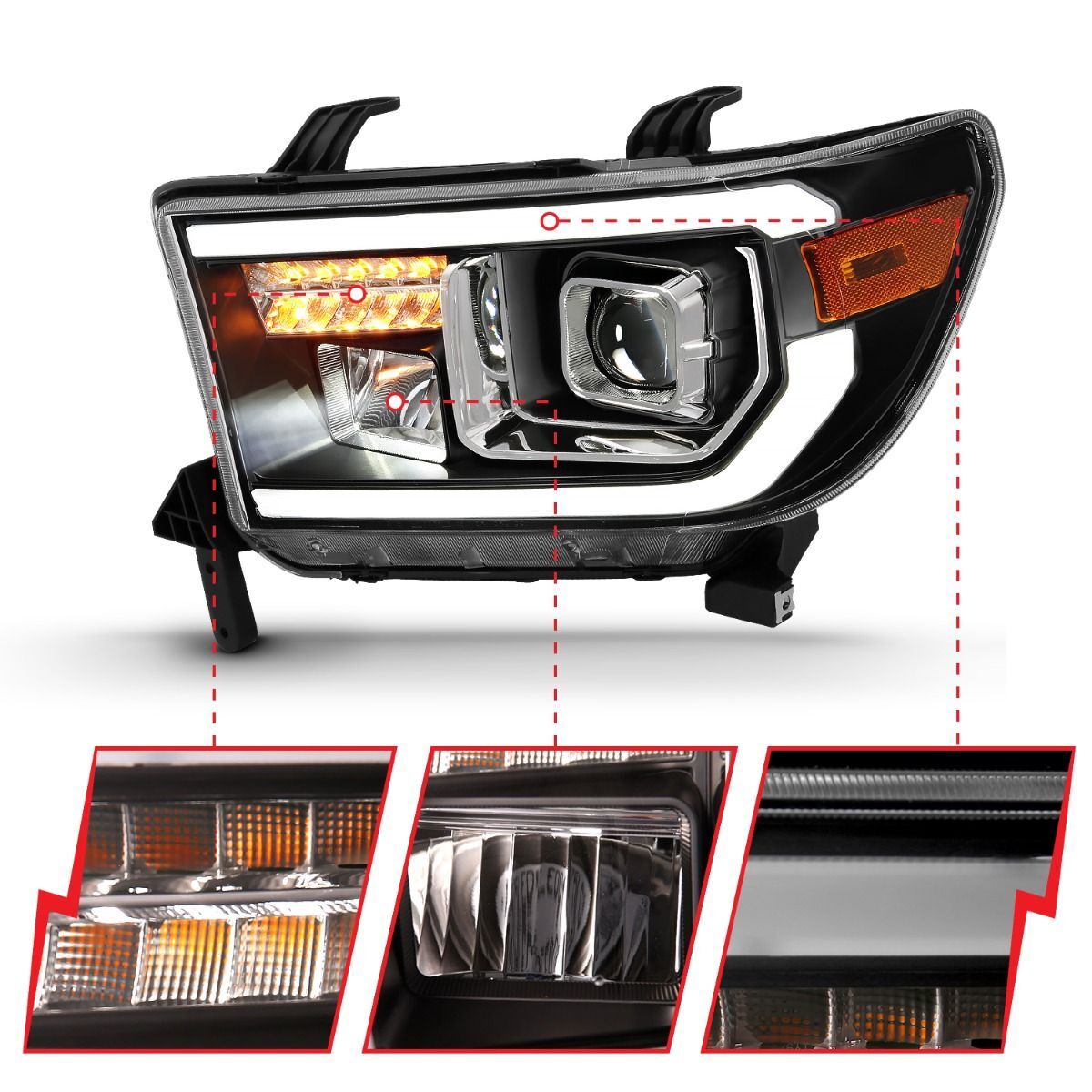 2008-2017 Toyota Sequoia/Tundra Anzo Projector Light Bar H.L Black Amber(LED High Beam) (Halogen Bulb Version)