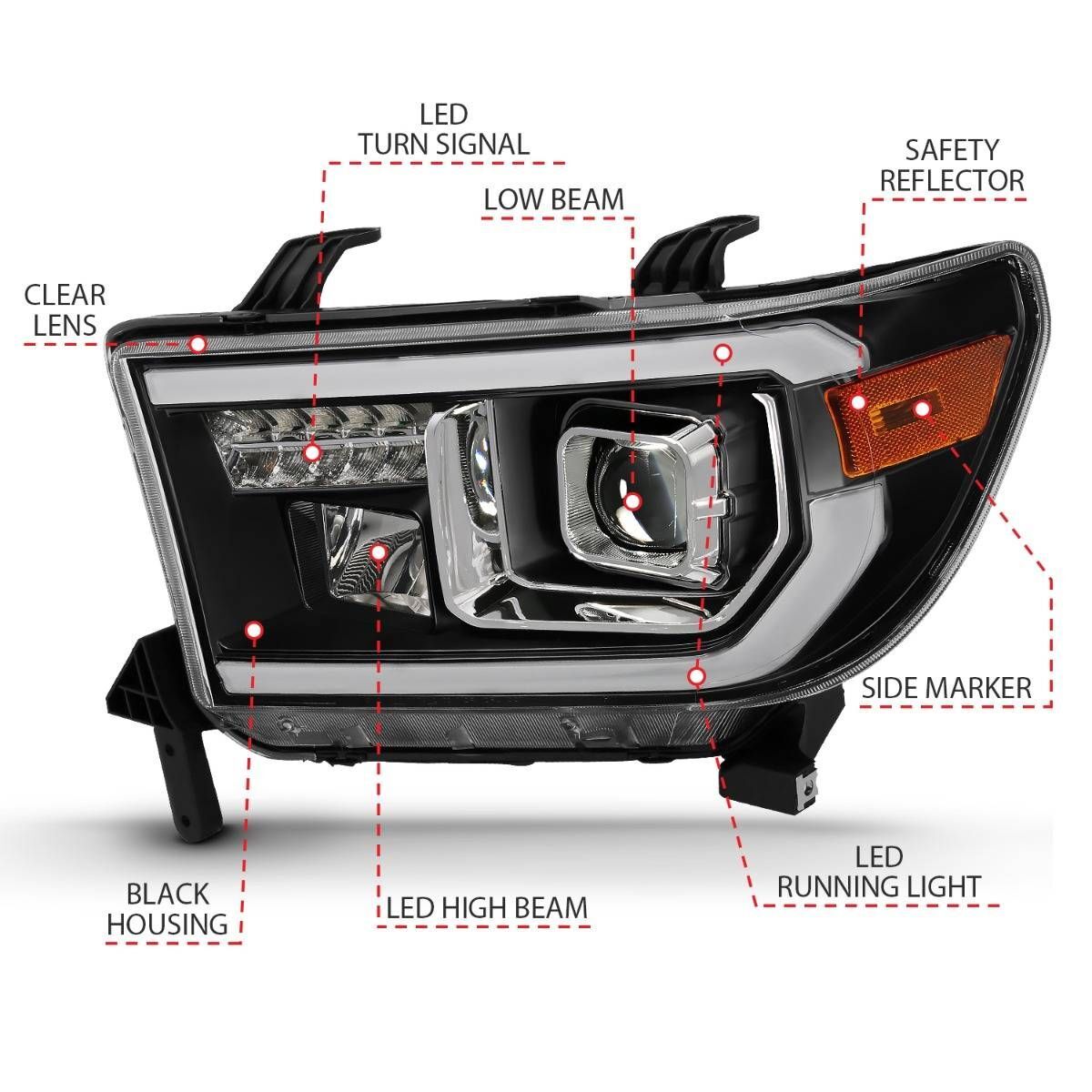 2008-2017 Toyota Sequoia/Tundra Anzo Projector Light Bar H.L Black Amber(LED High Beam) (Halogen Bulb Version)