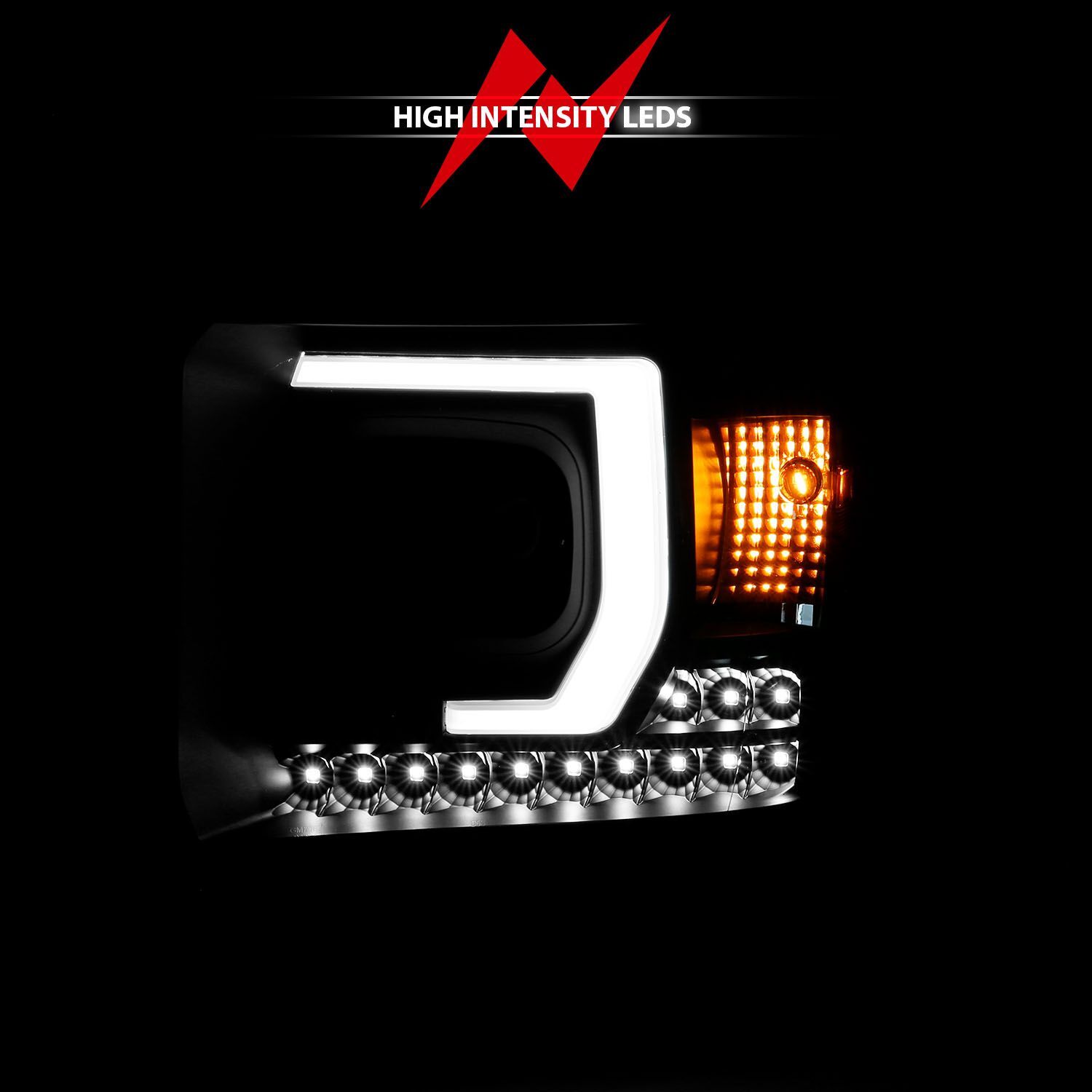 2014-2016 GMC Sierra 1500/2500 HD/3500 HD Anzo Projector Plank Style Headlight Black W/ DRL