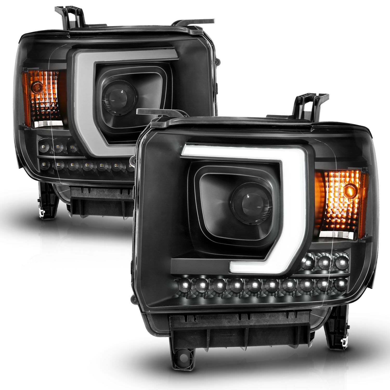 2014-2016 GMC Sierra 1500/2500 HD/3500 HD Anzo Projector Plank Style Headlight Black W/ DRL - 111450
