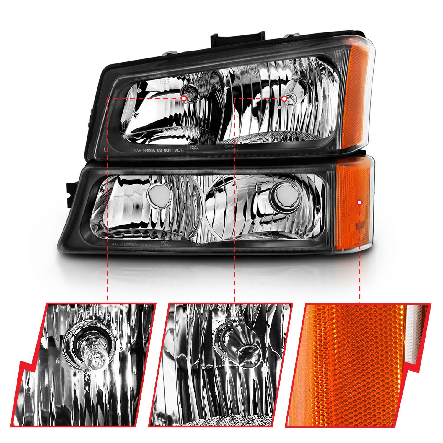 2003-2006 Chevrolet Silverado Anzo Crystal Headlight W/ Signal Light Black Amber (4 PC)