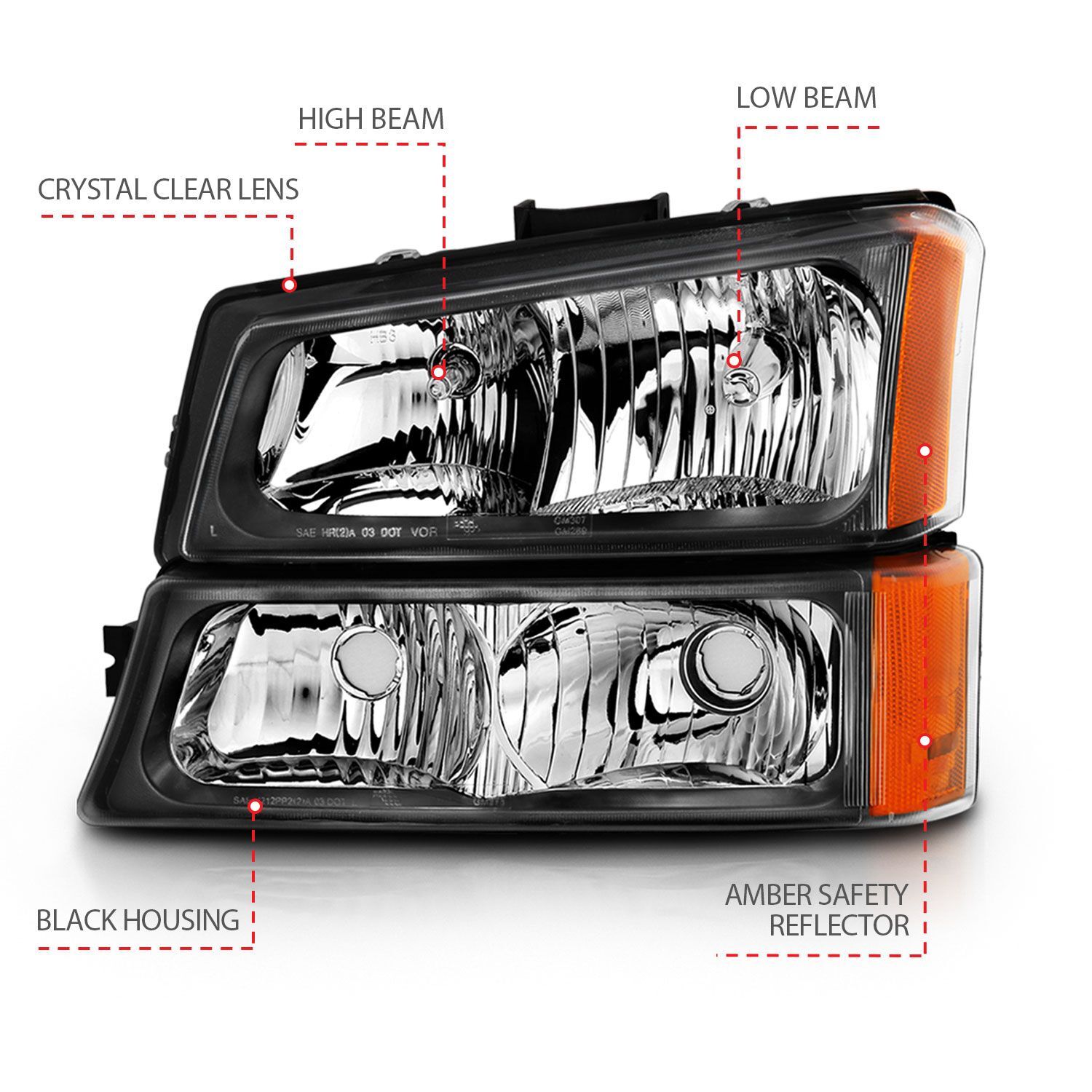 2003-2006 Chevrolet Silverado Anzo Crystal Headlight W/ Signal Light Black Amber (4 PC)