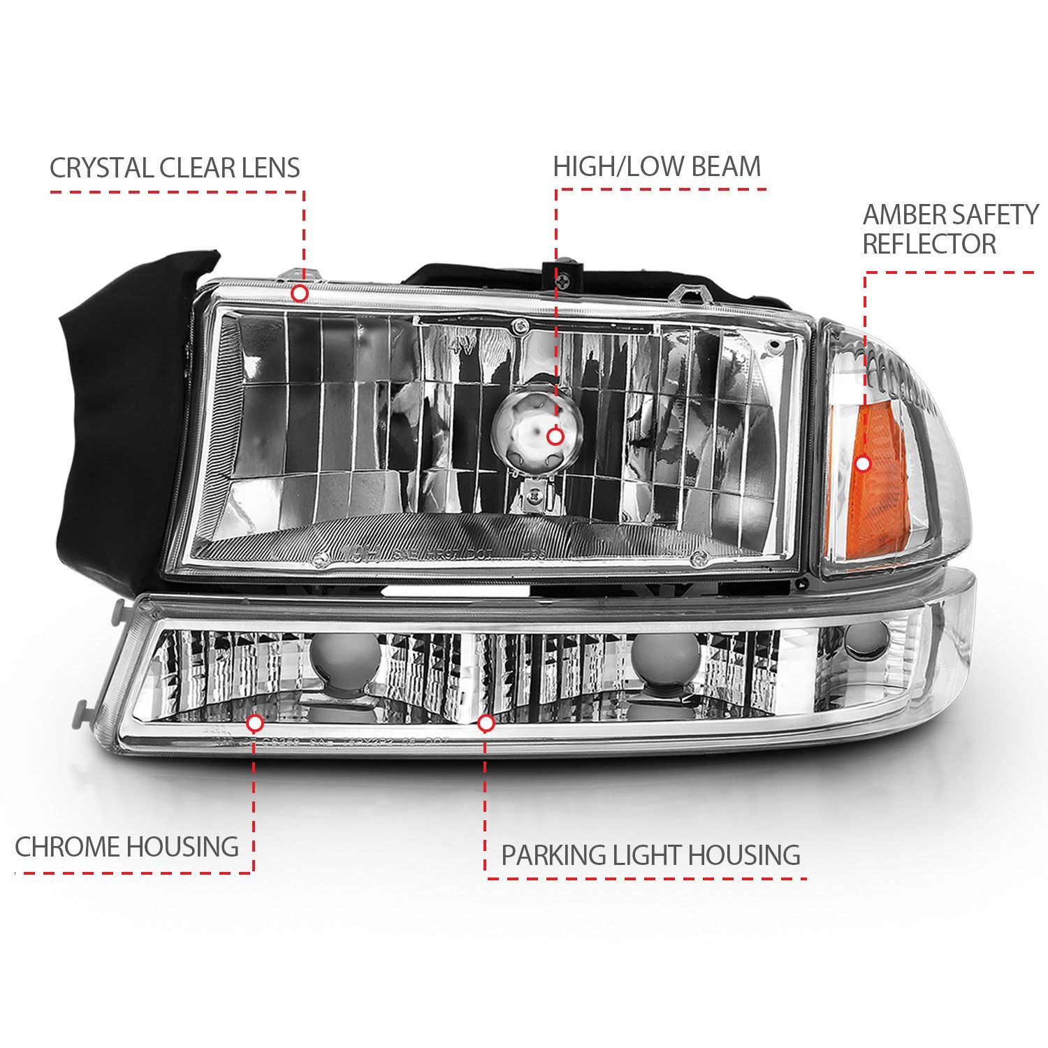 1997-2004 Dodge Dakota/Durango Anzo Crystal Headlight Set Chrome Amber