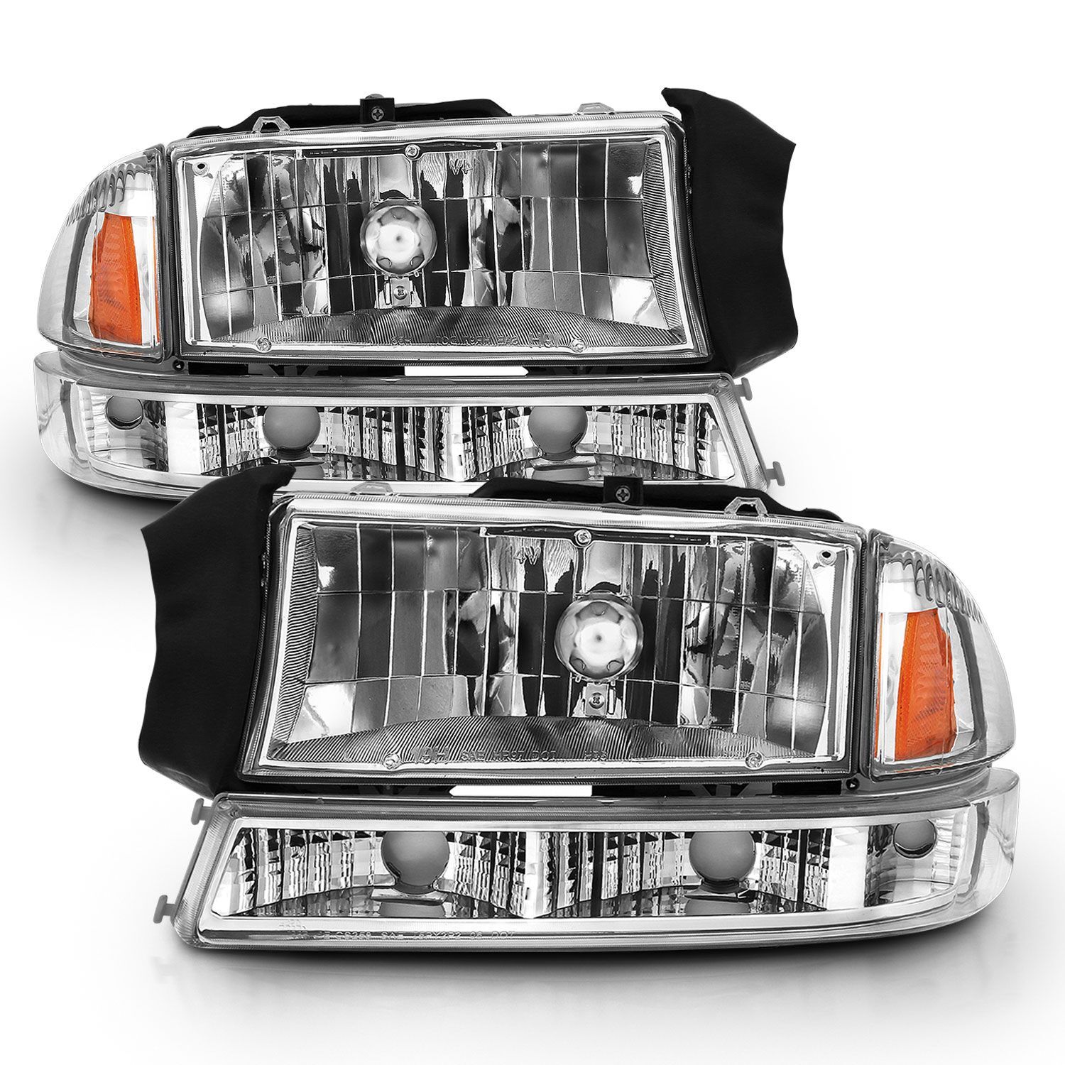 1997-2004 Dodge Dakota/Durango Anzo Crystal Headlight Set Chrome Amber - 111455
