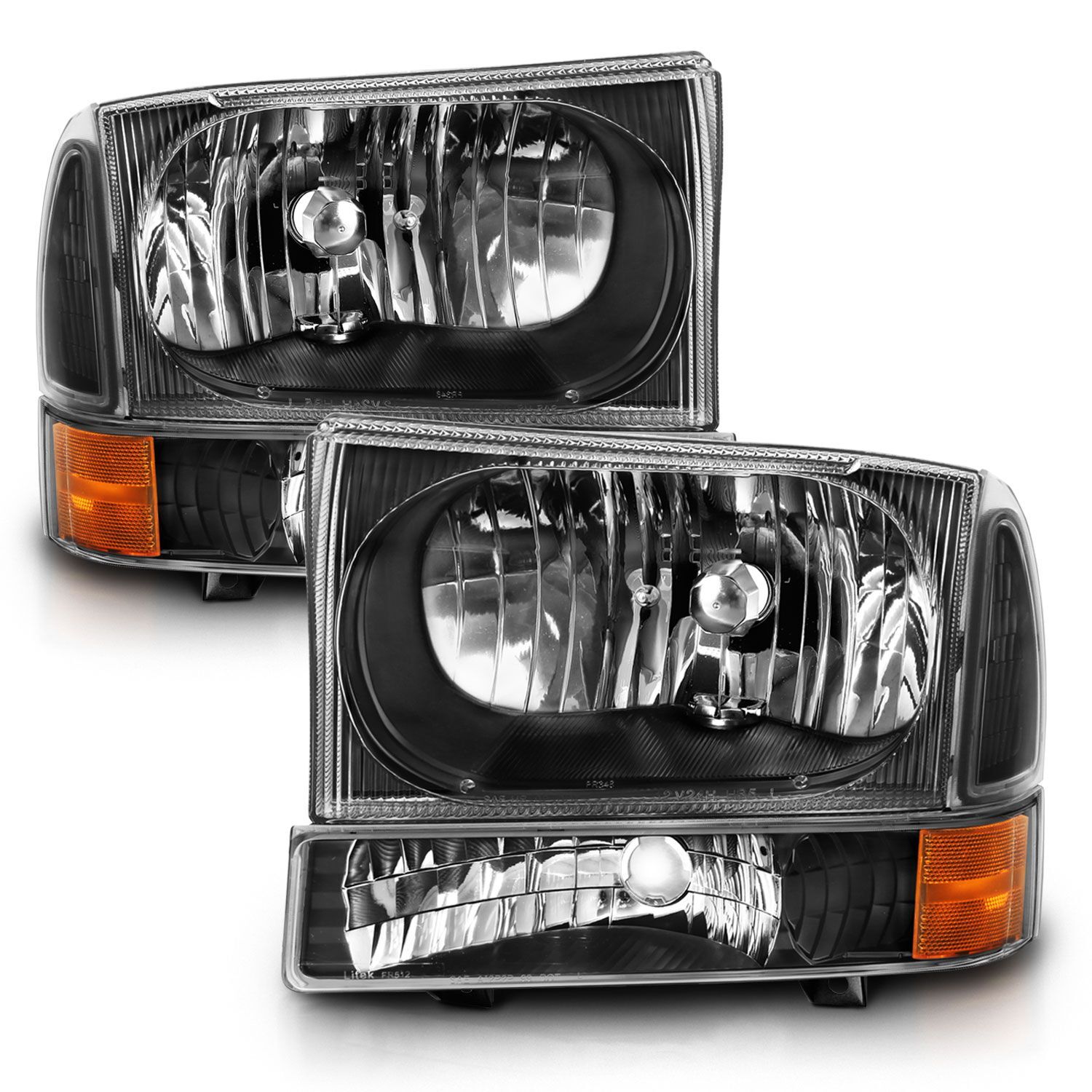 1999-2004 Ford Excursion/F-250/F-350/F-450/F-550 Super Duty Anzo Crystal Headlight W/ Corner Light Black Amber (W/O Bulb) - 111457