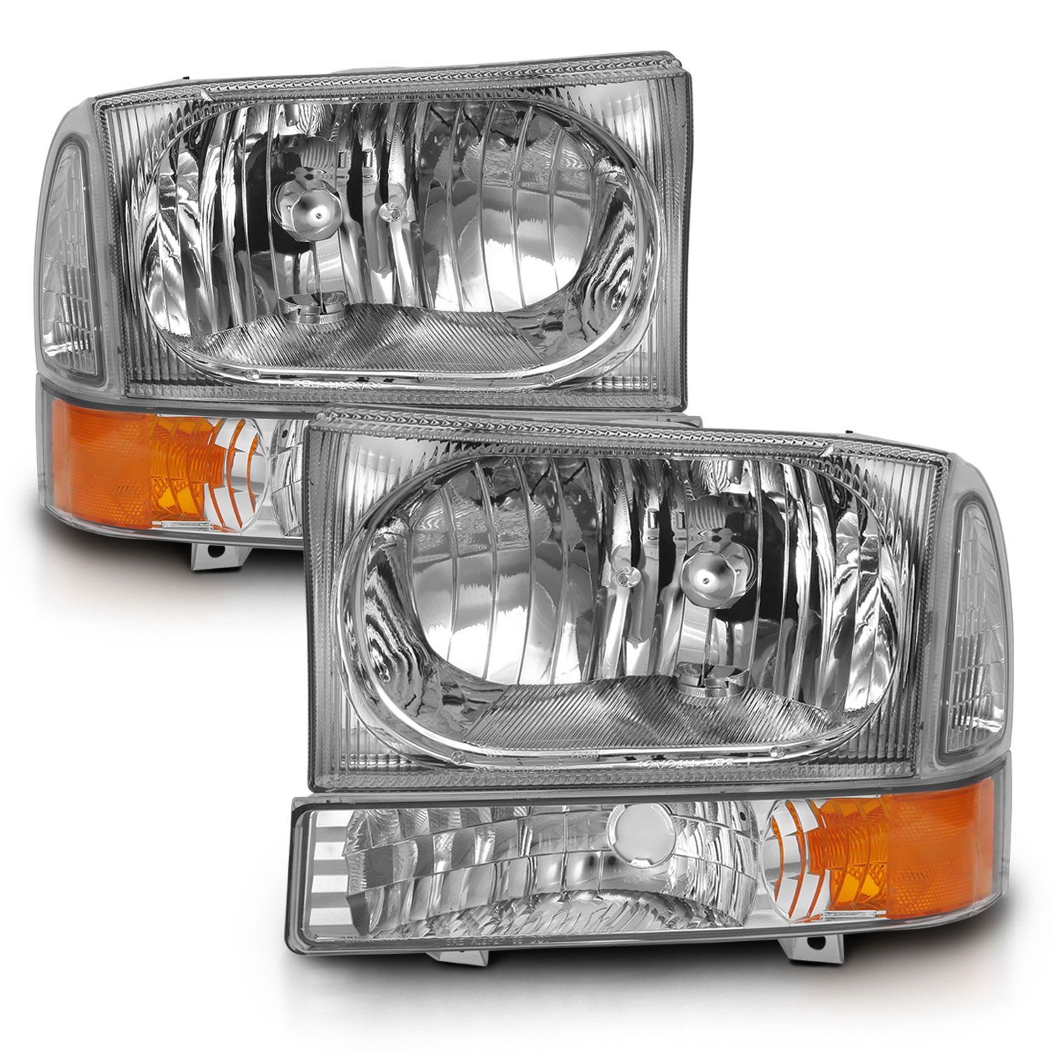 1999-2004 Ford Excursion/F-250/F-350/F-450/F-550 Super Duty Anzo Crystal Headlight W/ Corner Light Chrome Amber (W/O Bulb) - 111458