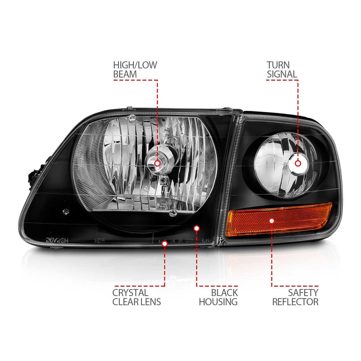 1997-2003 Ford F-150 Anzo Crystal Headlight Black W/ Parking Light