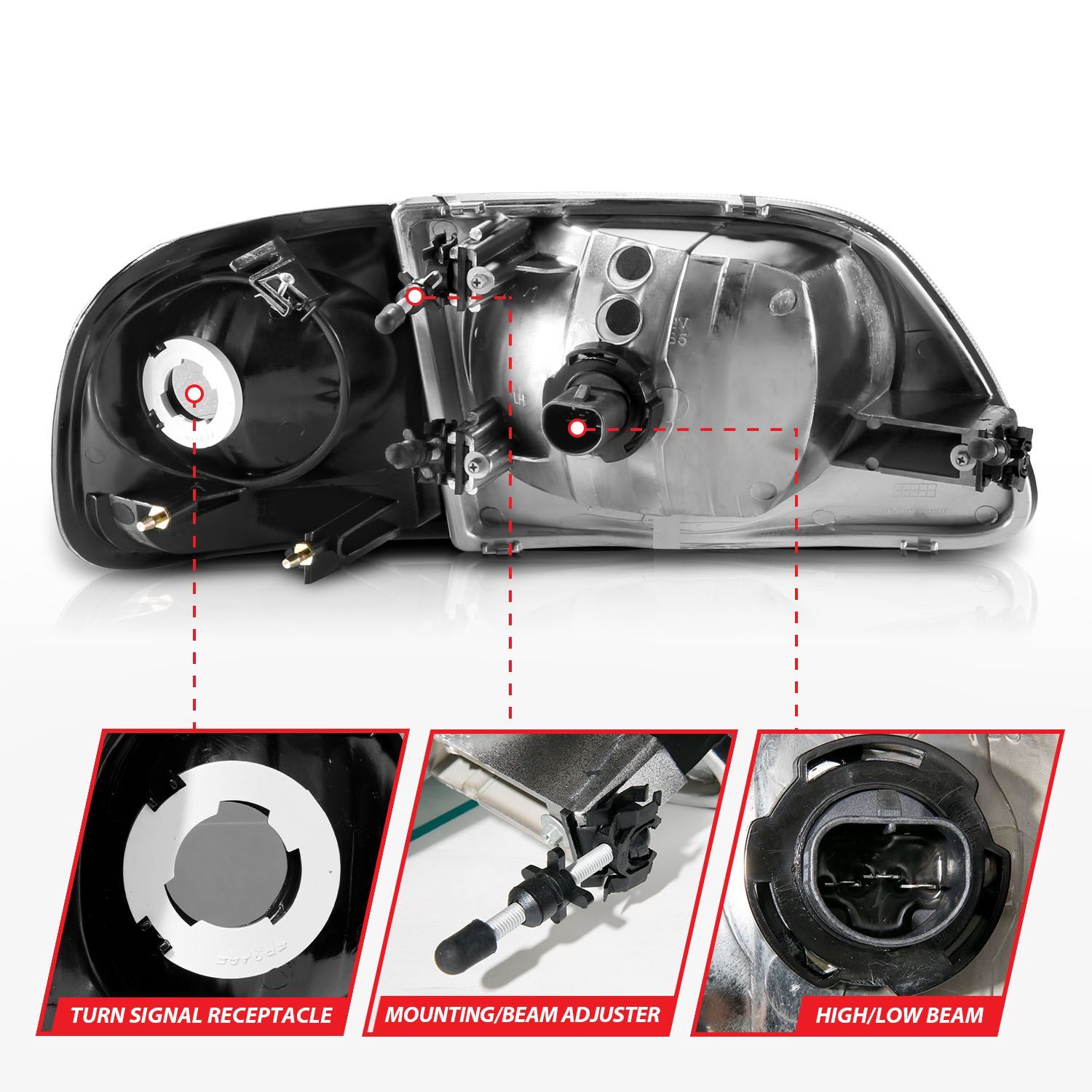 1997-2003 Ford F-150 Anzo Crystal Headlight Black W/ Parking Light