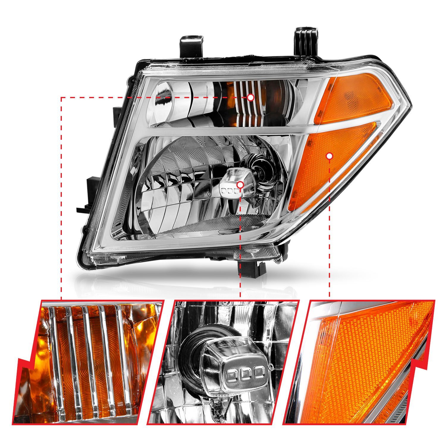 2005-2008 Nissan Frontier/Pathfinder Anzo Crystal Headlight Chrome Amber