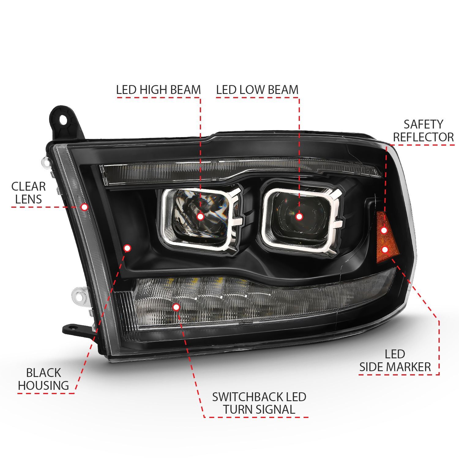 2010-2018 Dodge Ram 1500/2500/3500 Anzo LED Projector Plank Style Switchback Headlights Black Amber