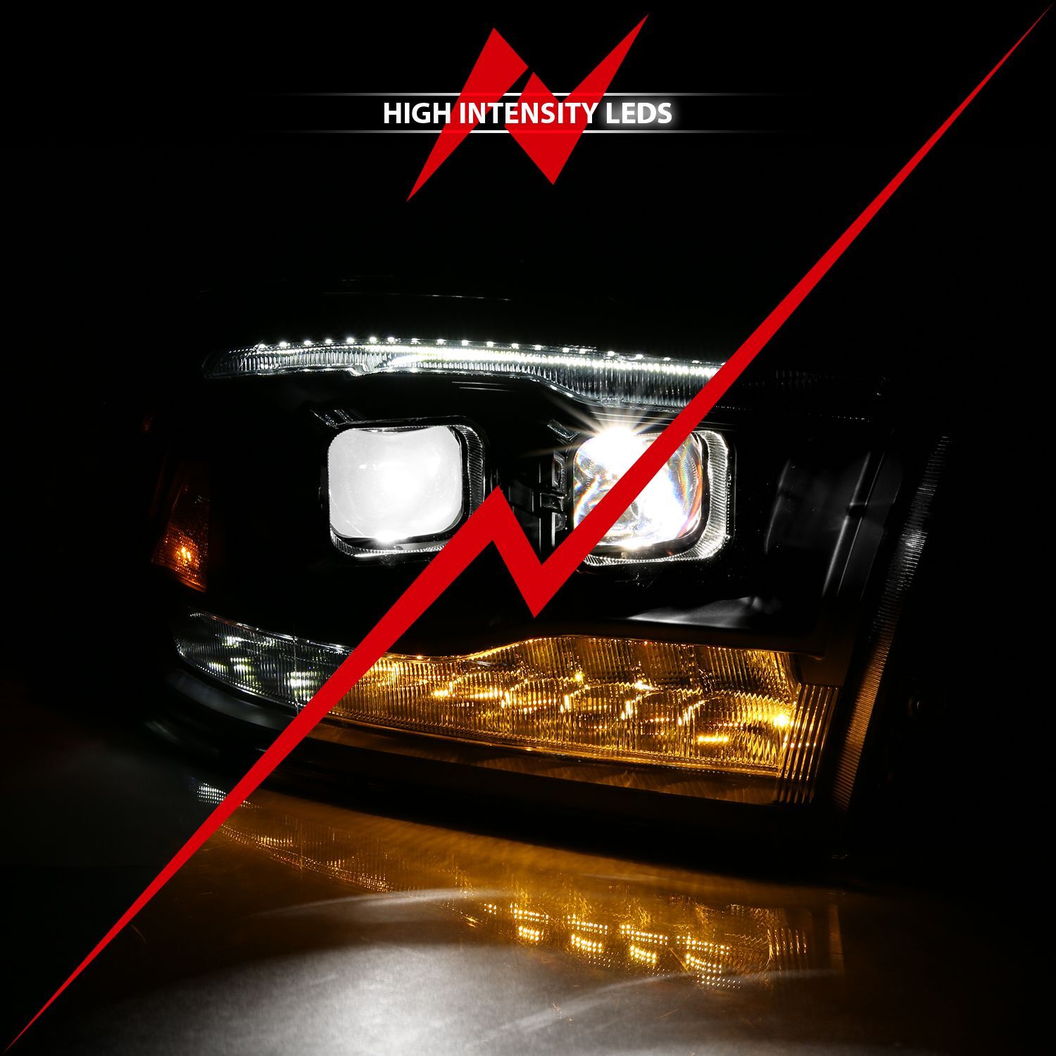 2010-2018 Dodge Ram 1500/2500/3500 Anzo LED Projector Plank Style Switchback Headlights Black Amber
