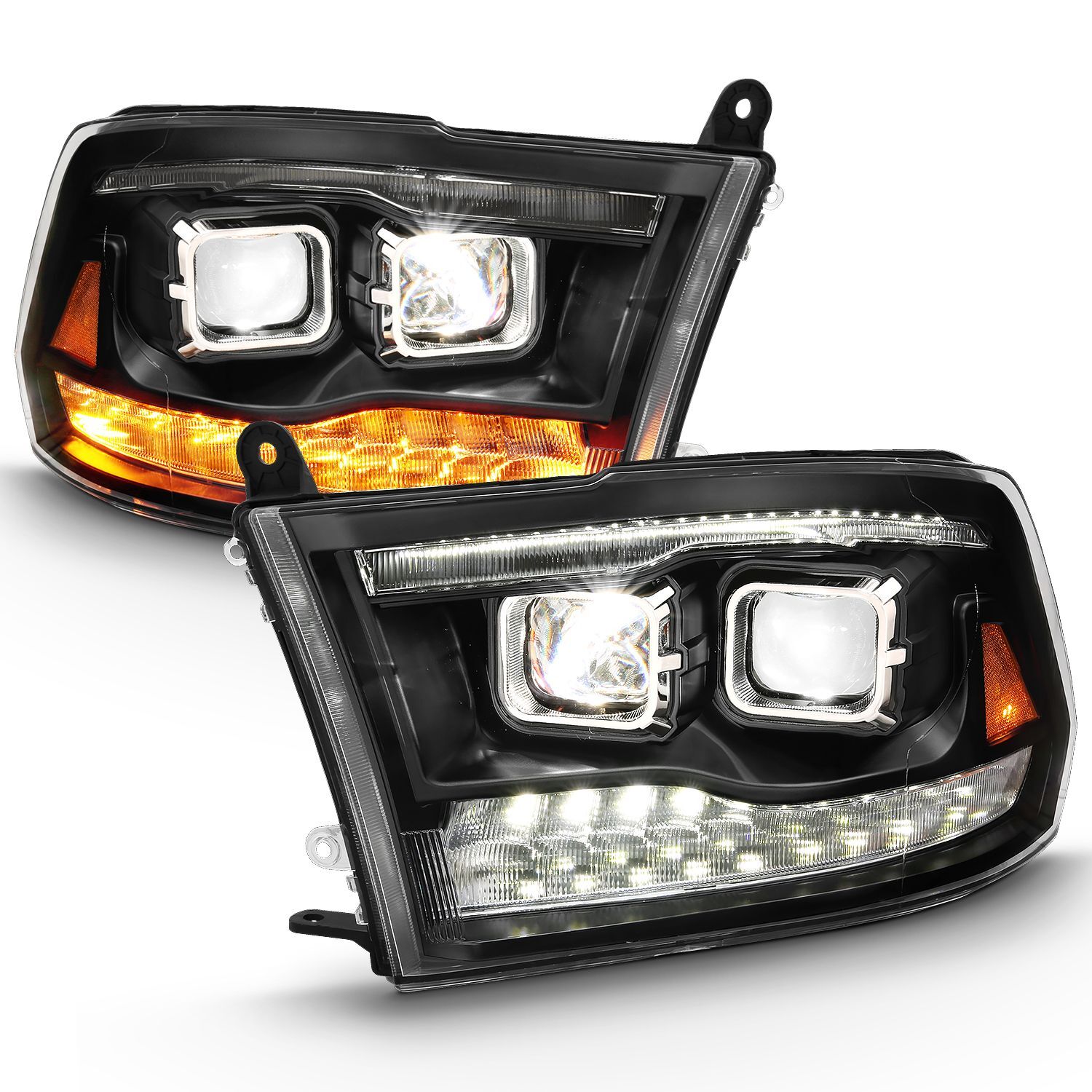 2010-2018 Dodge Ram 1500/2500/3500 Anzo LED Projector Plank Style Switchback Headlights Black Amber - 111464