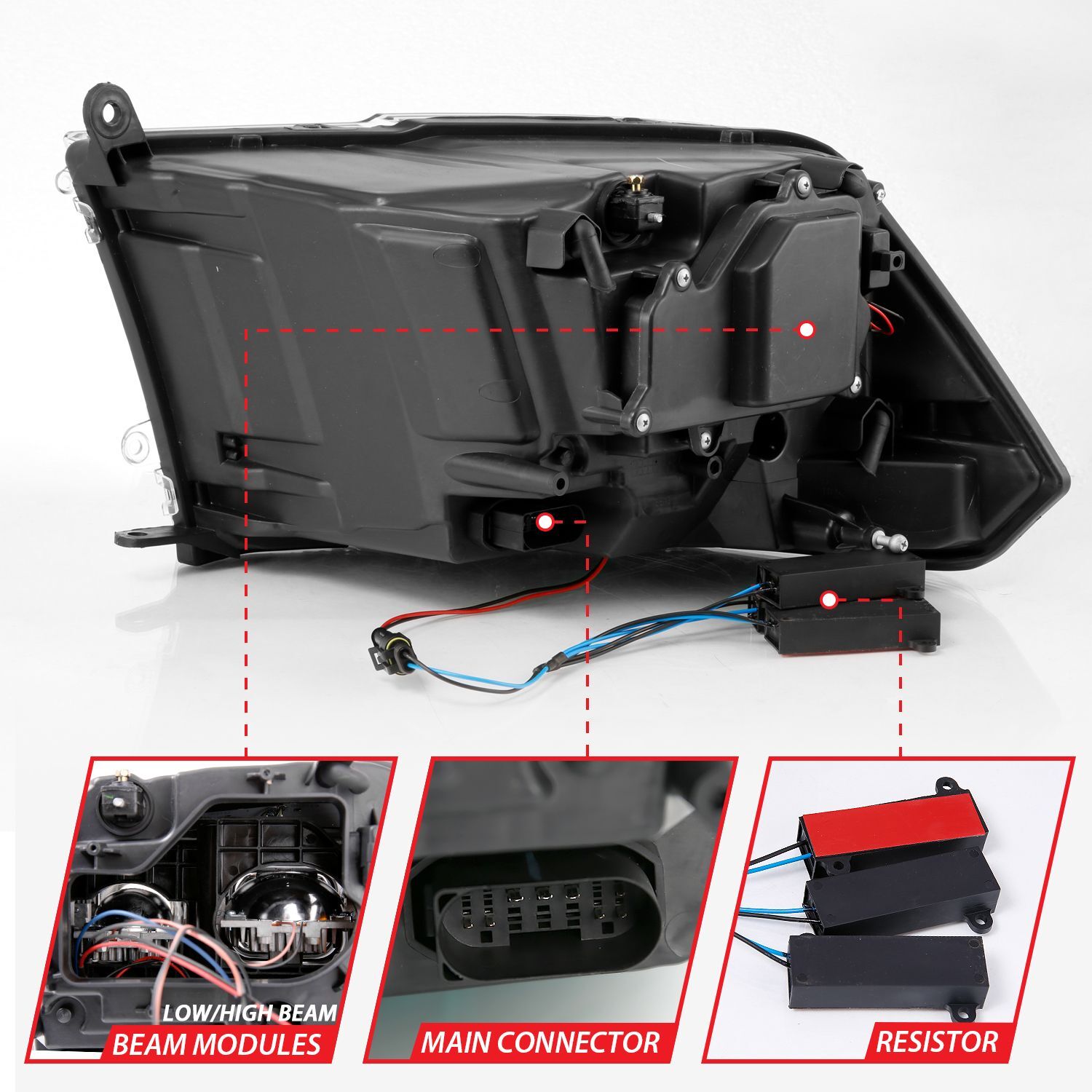2010-2018 Dodge Ram 1500/2500/3500 Anzo LED Projector Plank Style Switchback Headight Chrome Amber
