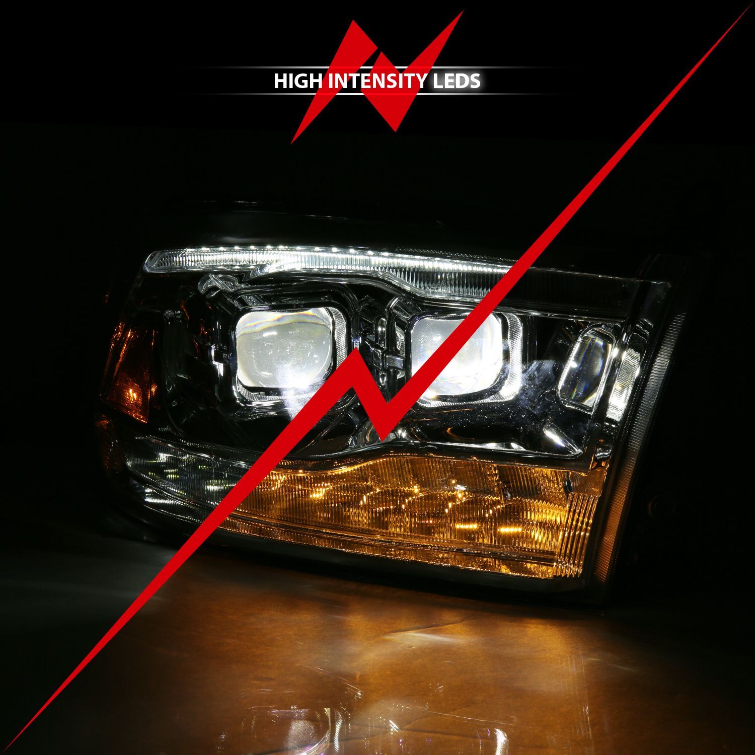 2010-2018 Dodge Ram 1500/2500/3500 Anzo LED Projector Plank Style Switchback Headight Chrome Amber