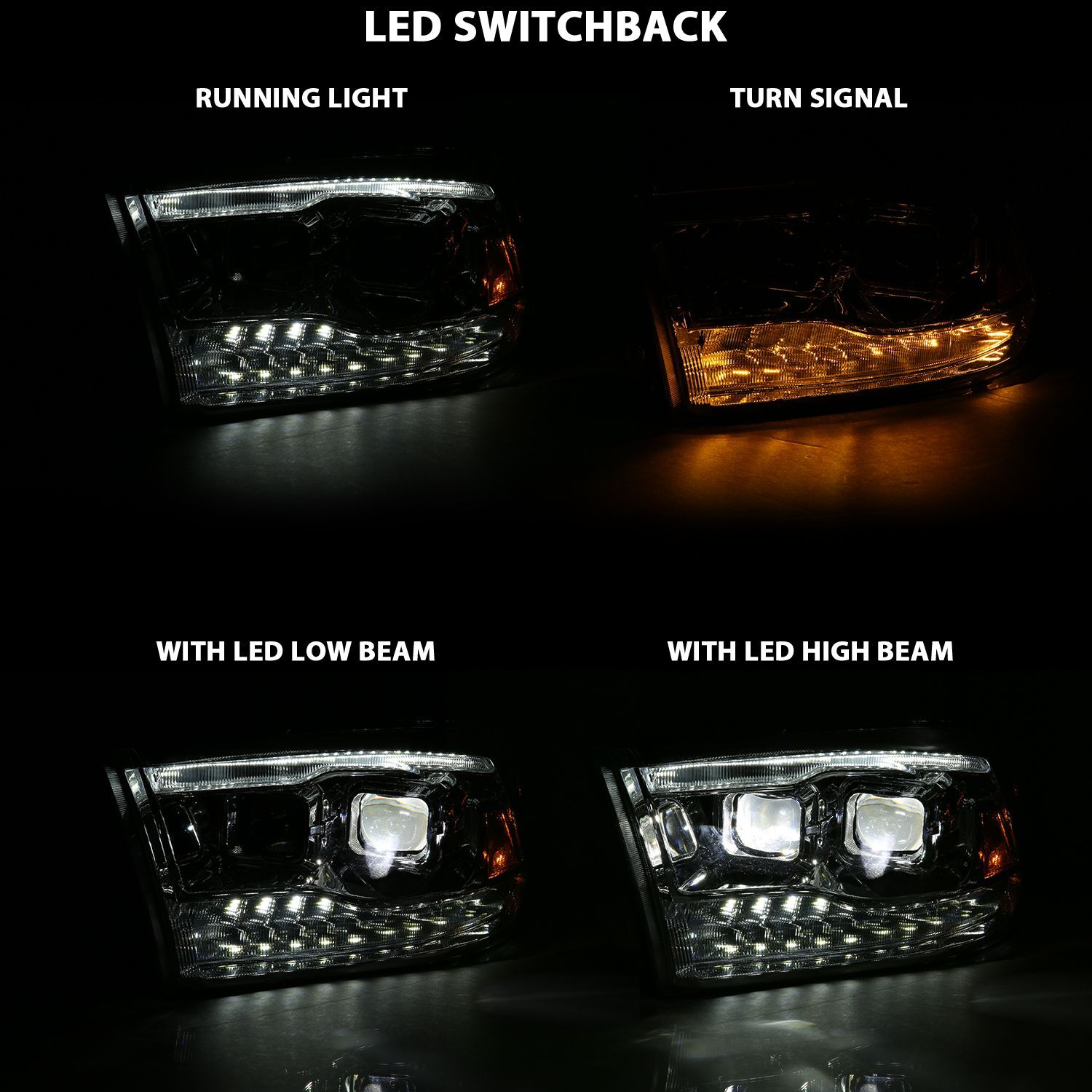 2010-2018 Dodge Ram 1500/2500/3500 Anzo LED Projector Plank Style Switchback Headight Chrome Amber