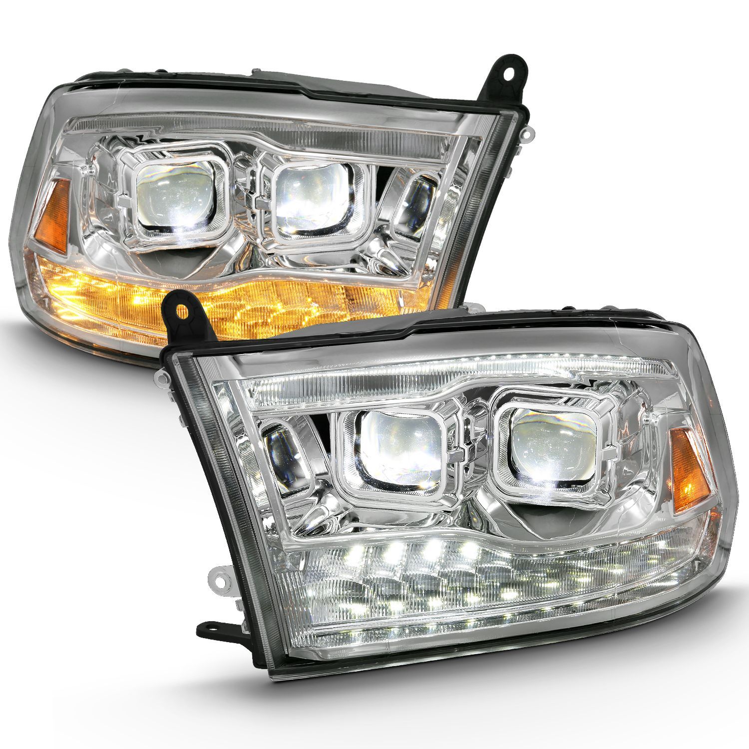 2010-2018 Dodge Ram 1500/2500/3500 Anzo LED Projector Plank Style Switchback Headight Chrome Amber - 111465