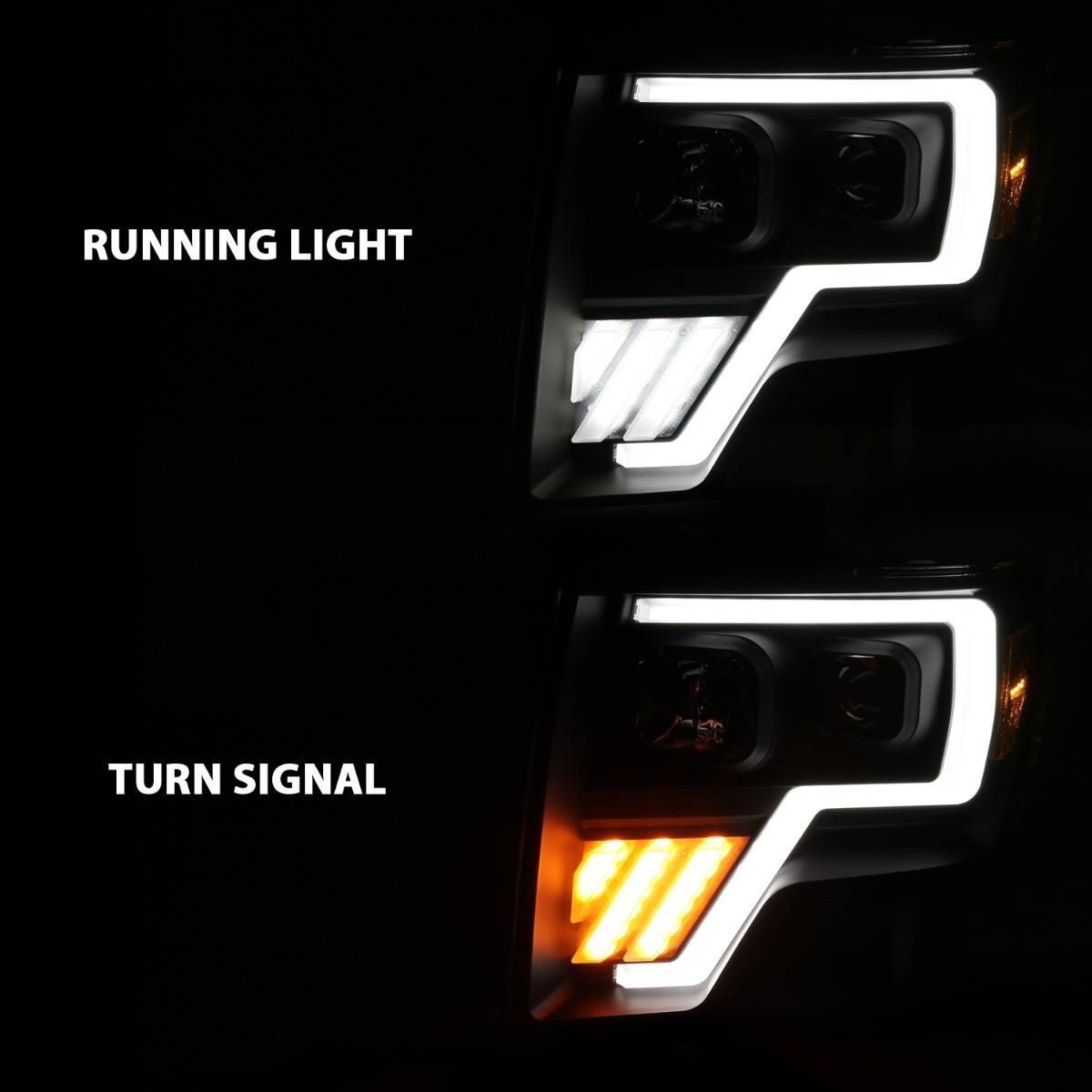 2009-2014 Ford F-150 Anzo Projector Headlight W/ Light Bar G4 Switchback Black Amber