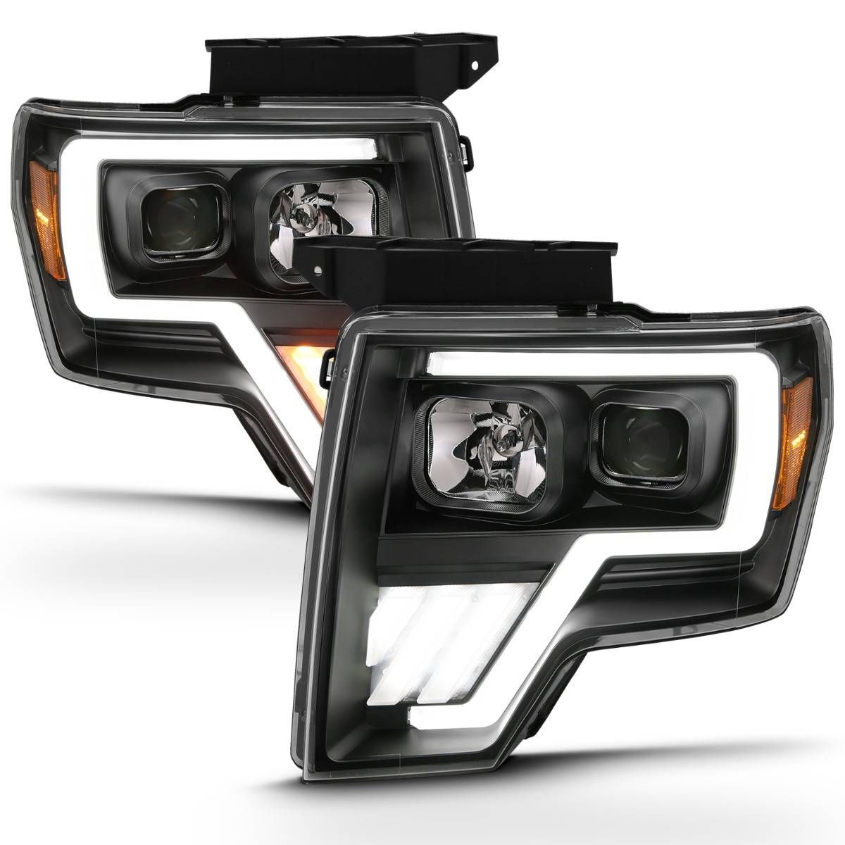 2009-2014 Ford F-150 Anzo Projector Headlight W/ Light Bar G4 Switchback Black Amber - 111469