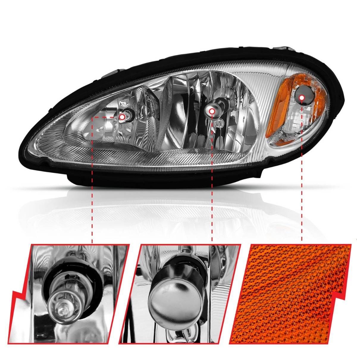 2001-2005 Chrysler PT Cruiser Anzo Crystal Headlight Chrome Amber (Oe)