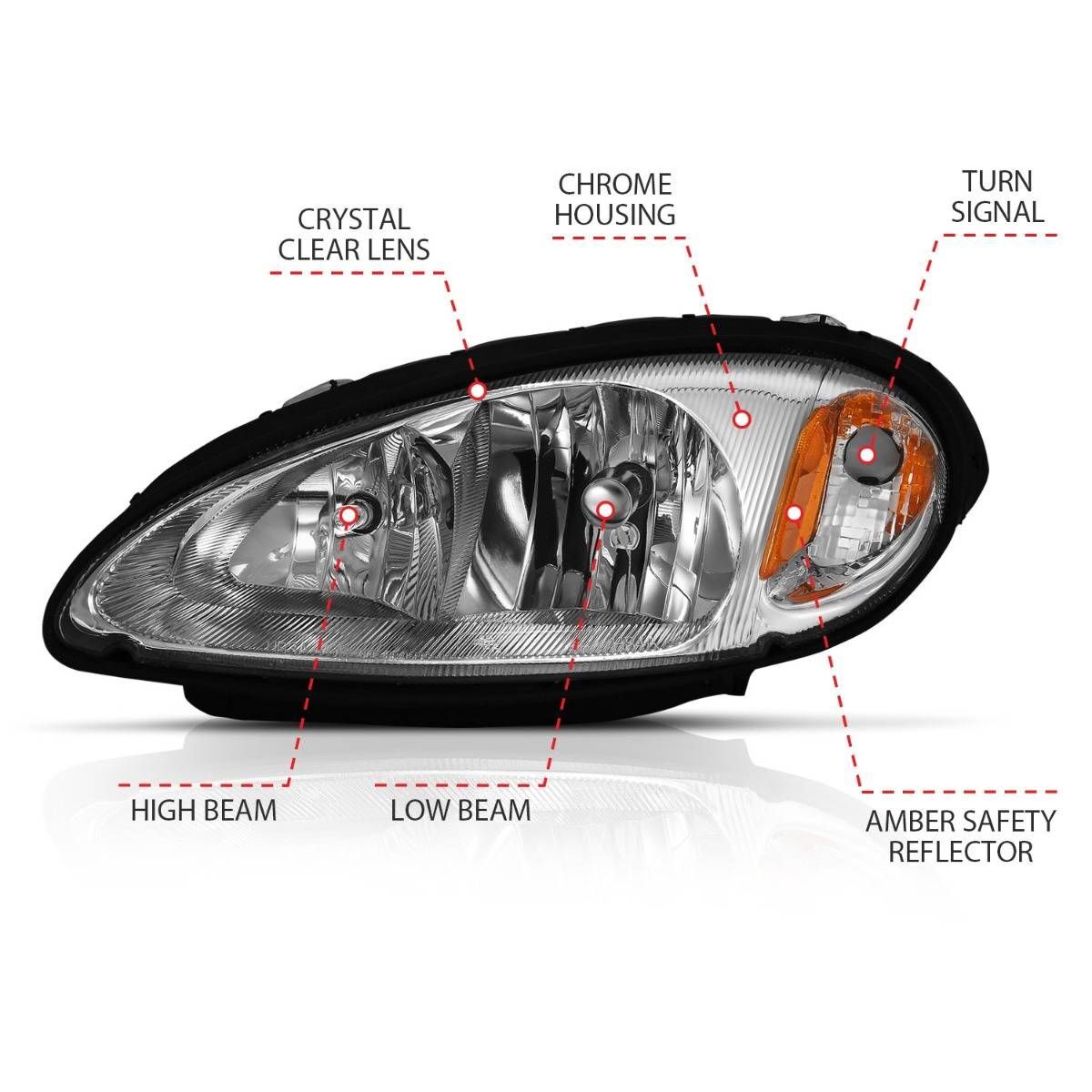 2001-2005 Chrysler PT Cruiser Anzo Crystal Headlight Chrome Amber (Oe)