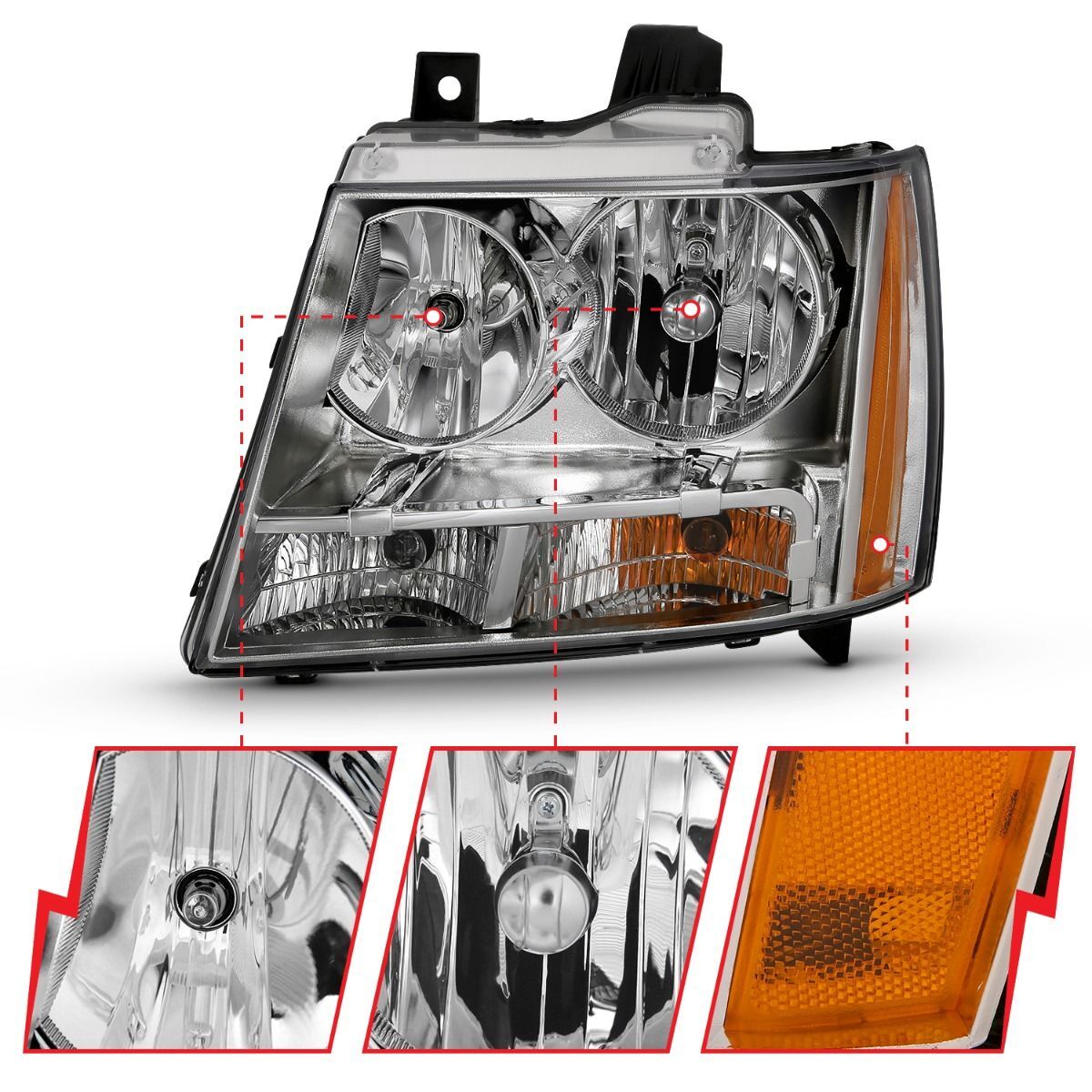 2007-2014 Chevrolet Avalanche/Suburban/Tahoe Anzo Crystal Headlight Chrome Amber(Oe)